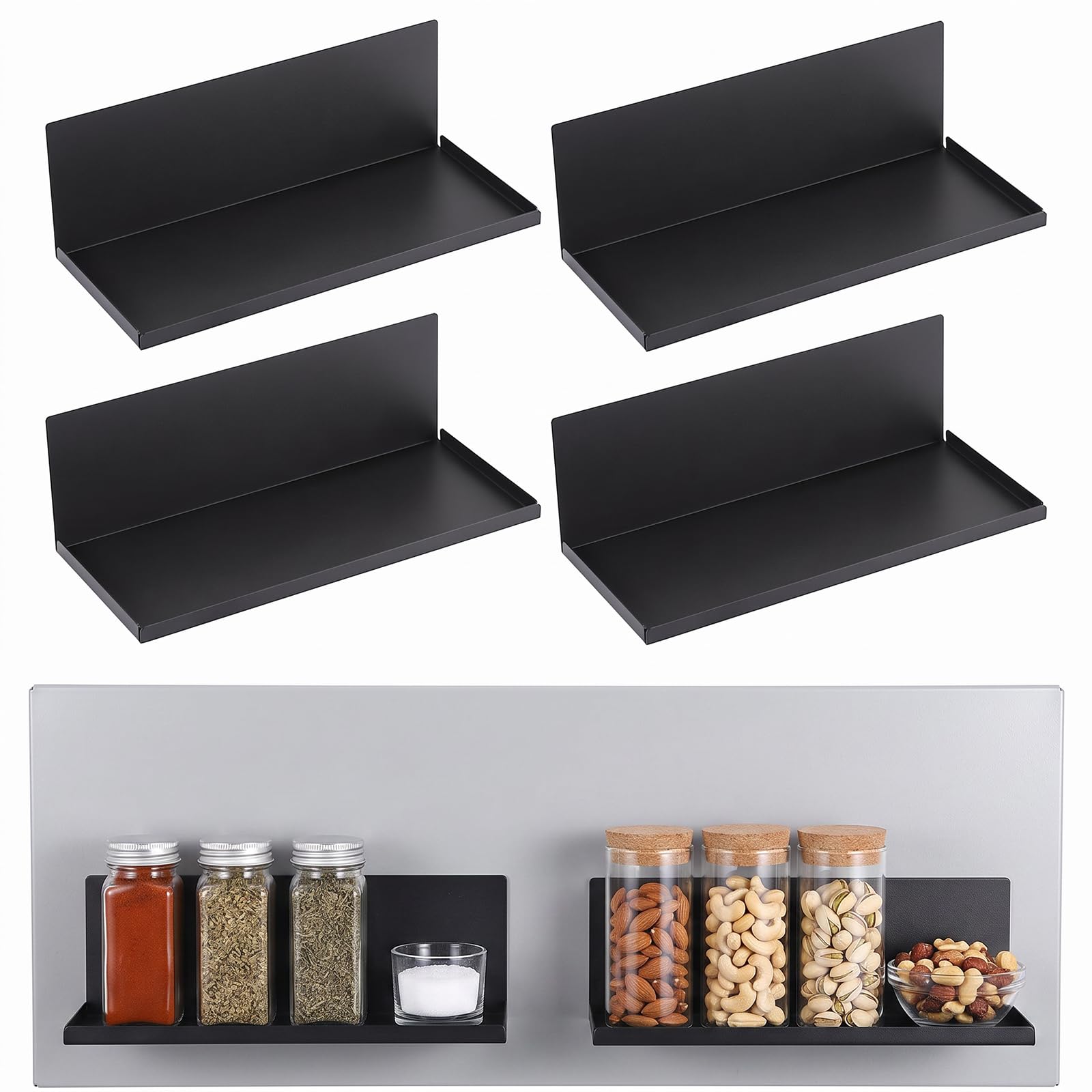 6 Pack Metal Magnetic Spice Rack for Refrigerator,Magnet Shelf with 3 Lips