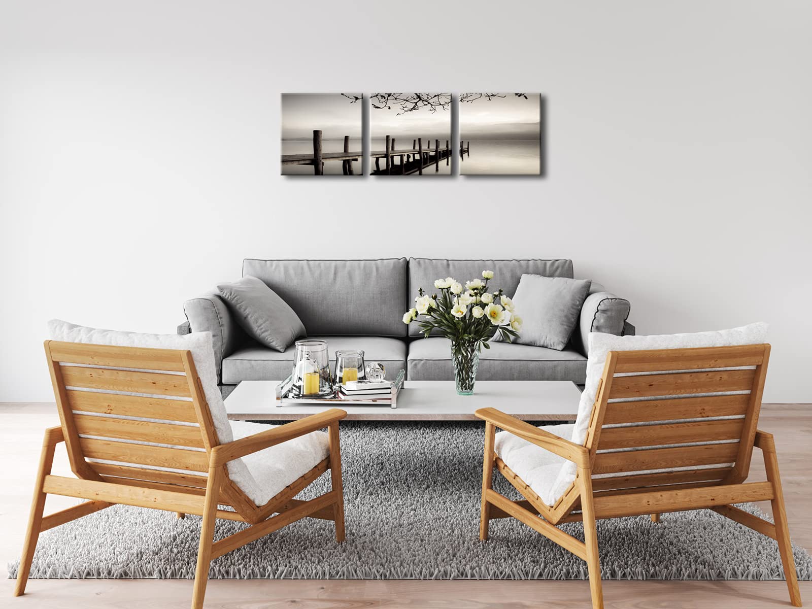 Pyradecor Peace 3 Panels Black And White Landscape Canvas Prints On Canvas Wall Art Modern Stretched Pictures Paintings Artwork
