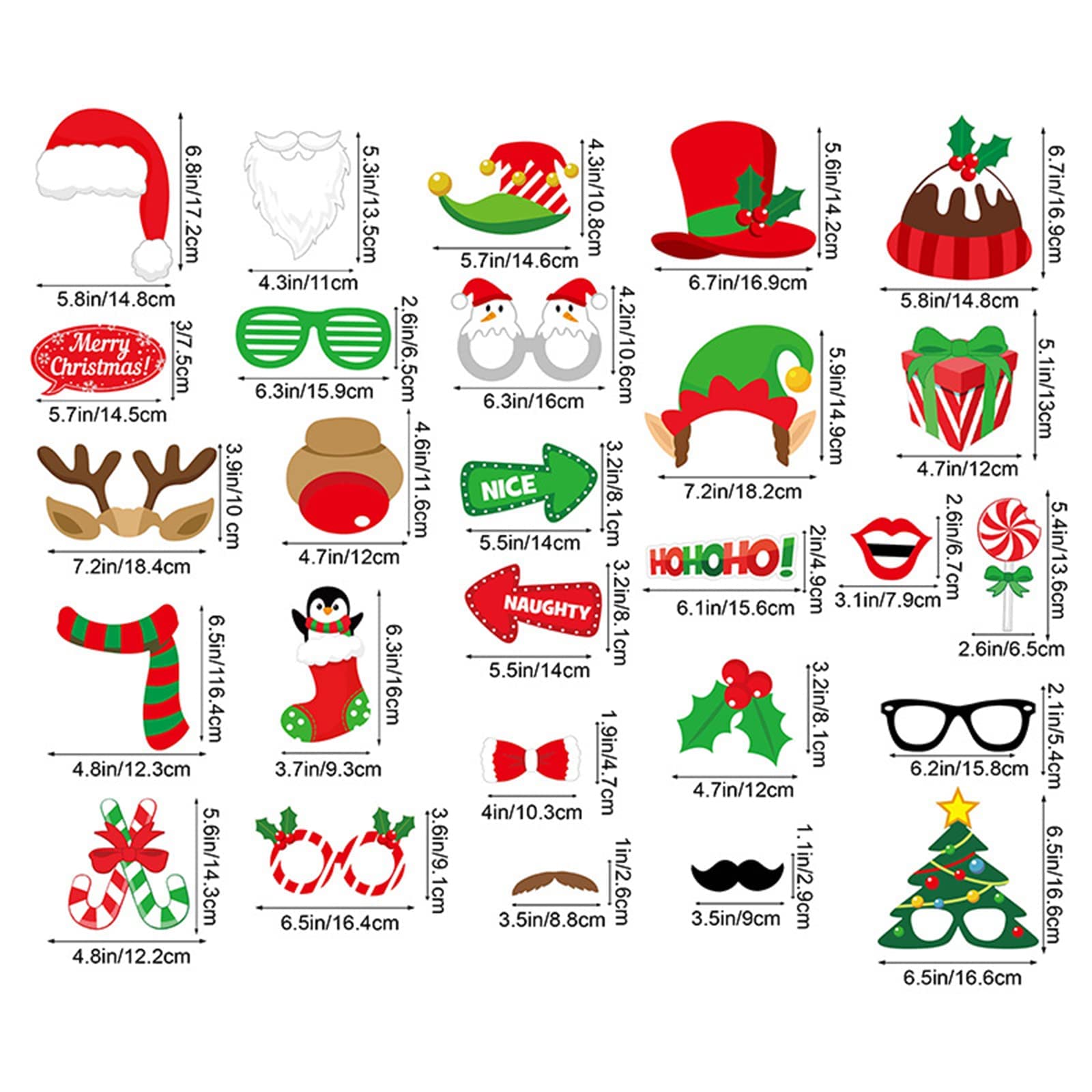 Rpanle Christmas Photo Booth Props, Selfie Props Accessories For Christmas Theme Party Favors For Adults Kids (32 Pieces)