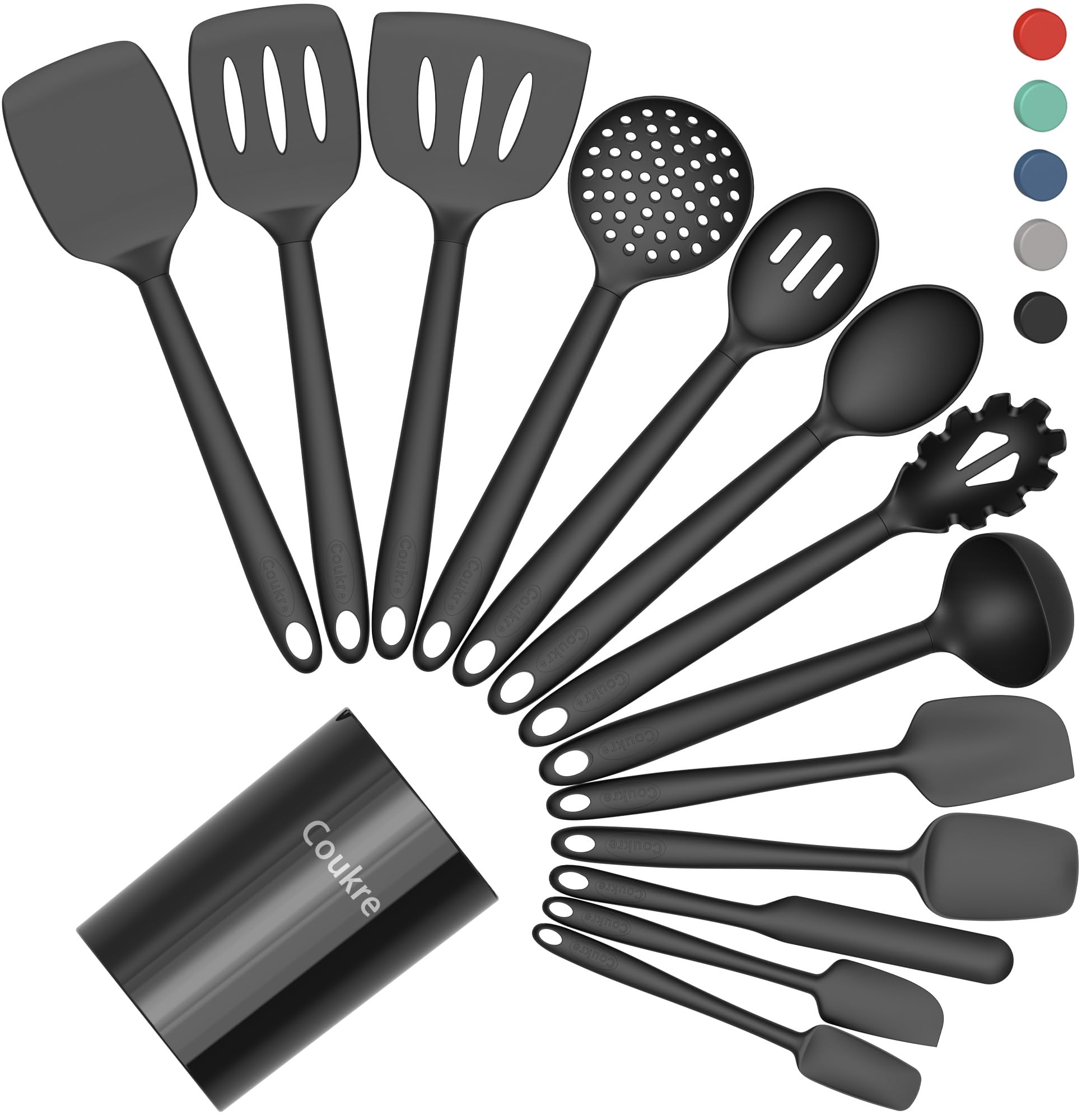 Coukre Silicone Kitchen Cooking Utensils Set, Heat Resistant, 14Piece