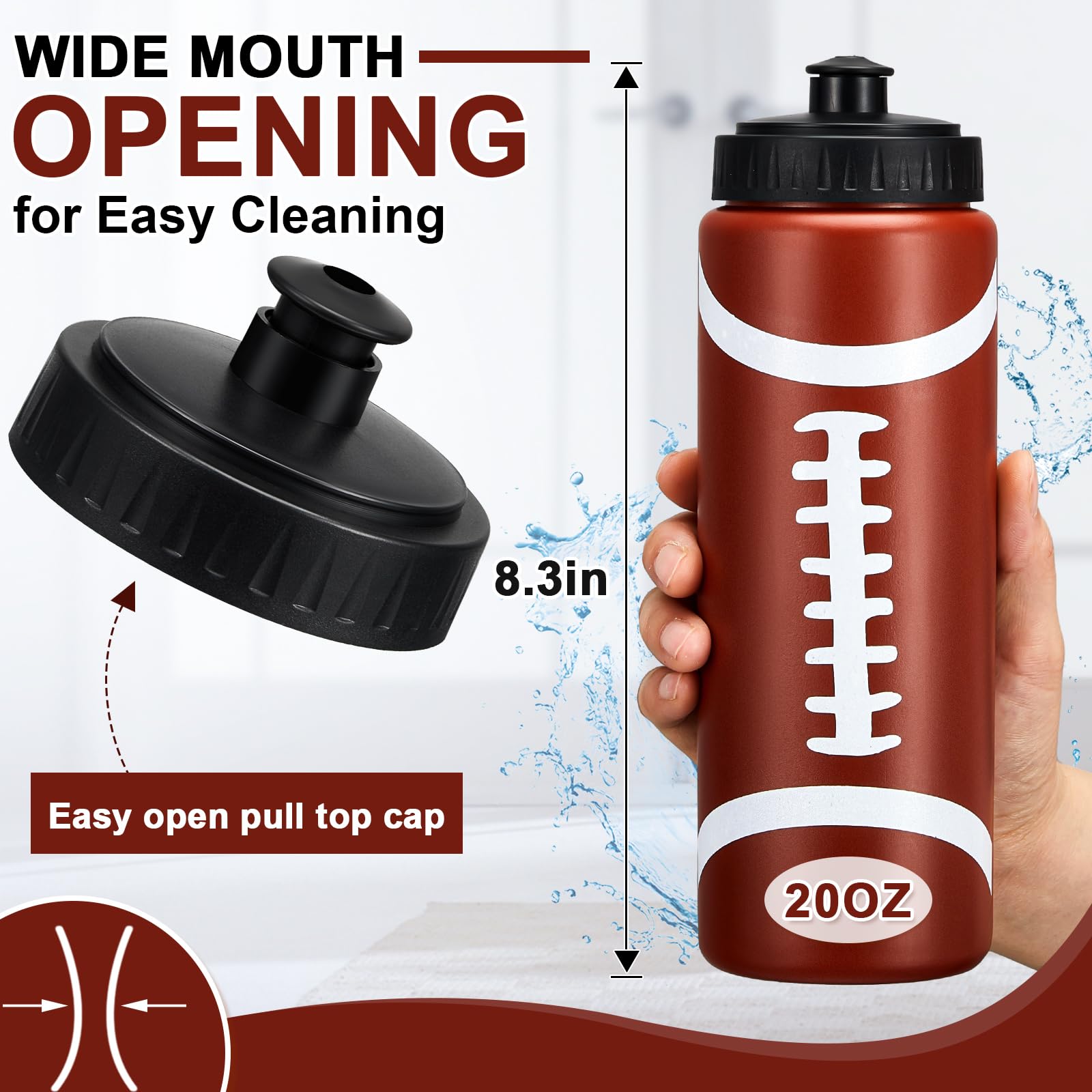 Yaomiao 6 Pcs Football Water Bottle, Football Party Favors Bulk, 20 oz Reusable Bpa-free Squeeze Water Bottles for Kids, Stuff f