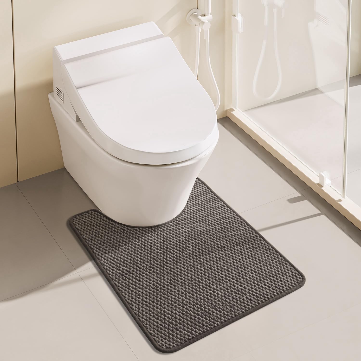 Bululom Bathroom Toilet Rug, Chenille Bathroom Mat For Toilet Mat, Non Slip Absorbent Bath Rug, Washable U Shap Mat Contour Bath