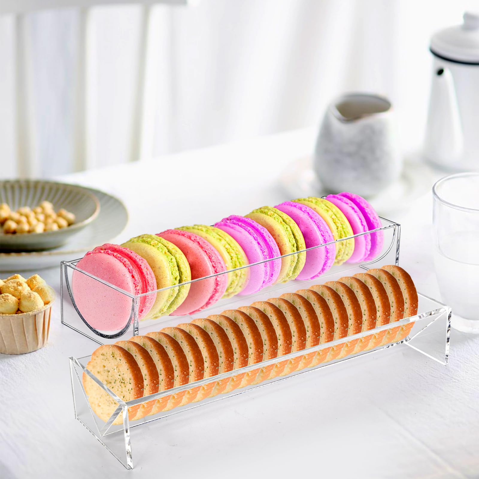 Soujoy 4 Pack Cracker Tray For Serving, Acrylic Biscuit Stand Cracker Server, Rectangular Clear Food Display Holder For Countert