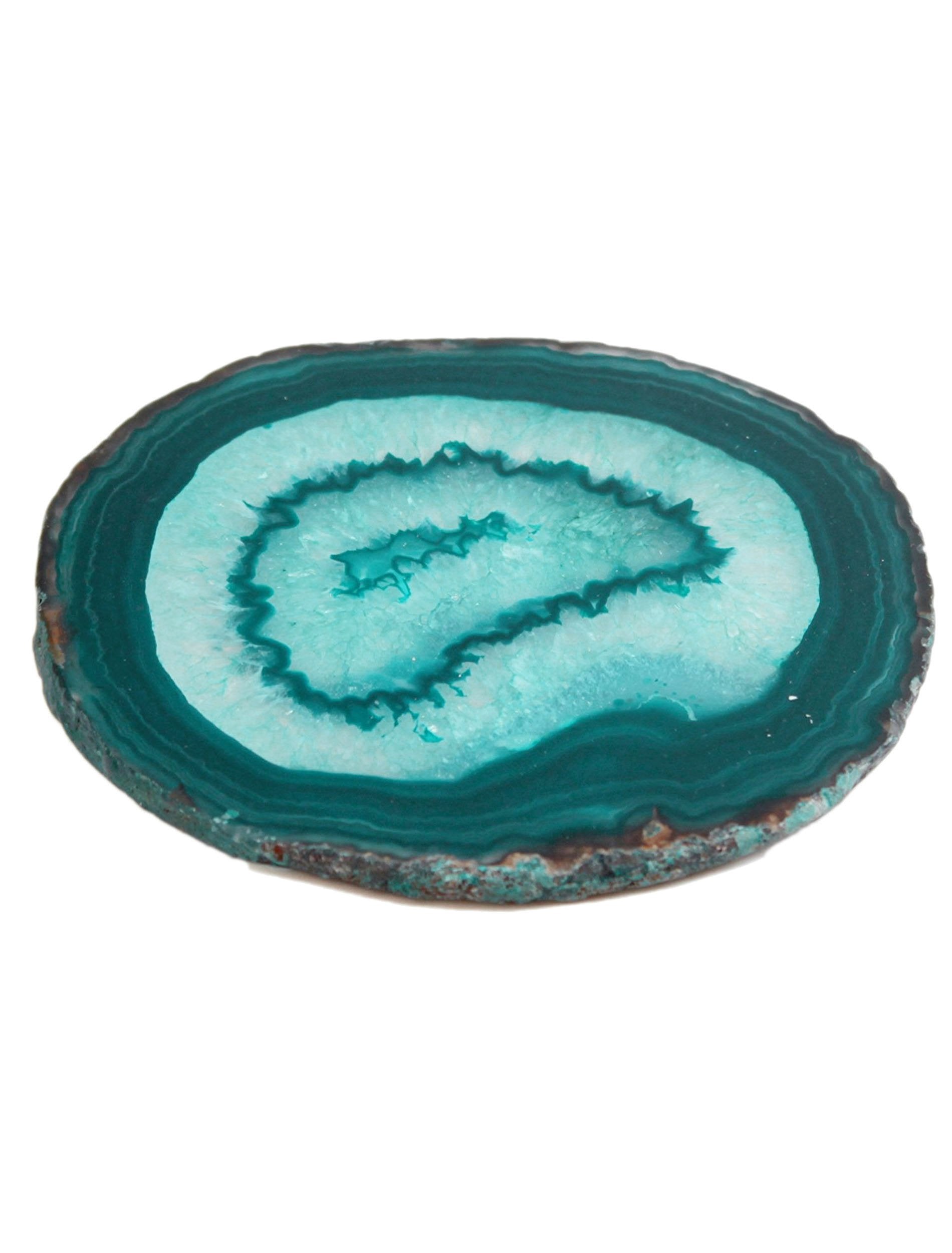 Amoystone Teal Agate Coasters Set Of 4 For Drink, Agate Slice Coaster Large 3.5-4'' Gem Stone Cup Mat For Home And Coffee Table
