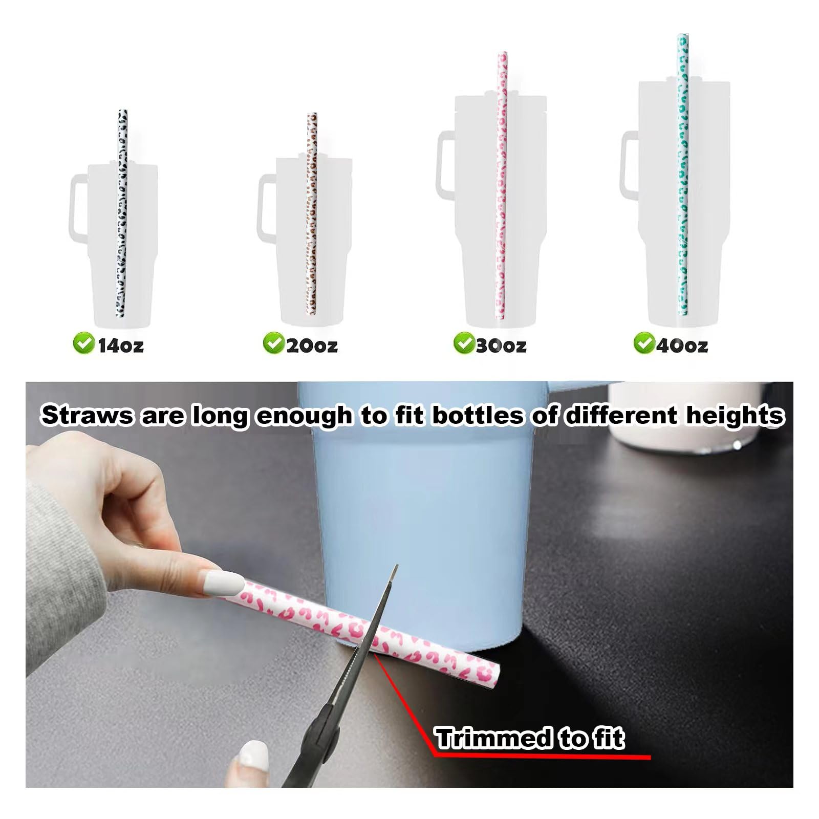 40Oz Replacement Straws 8 Pack | 40Oz Tumbler Leopard Straws, Cheetah Straws, Iced Coffee Straws, 12 Inches Extra Long Straws, L