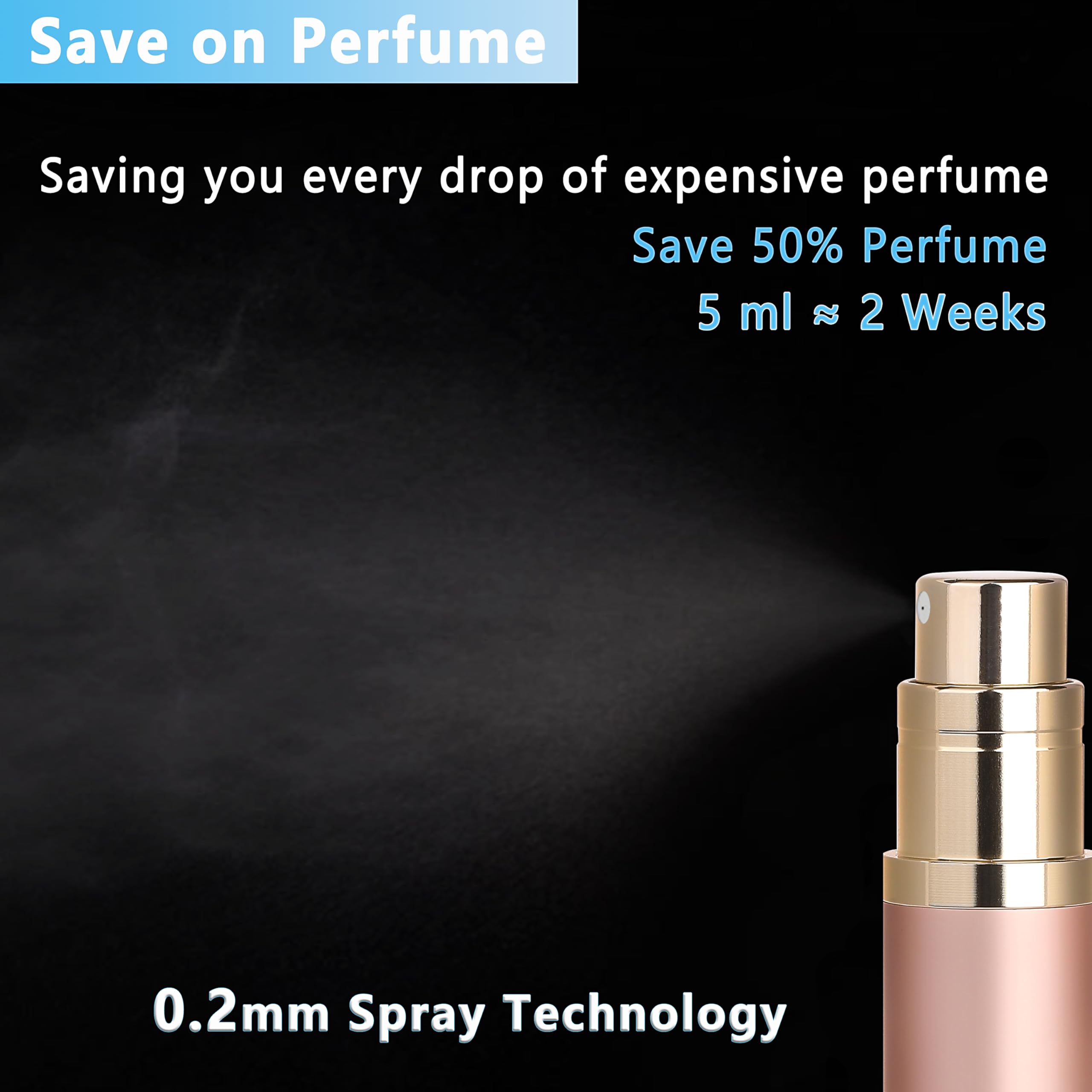Qavhun Travel Refillable Perfume Atomizer Bottle 2-Pack 5Ml Leakproof Travel Perfume Refillable Bottle (Rose Gold & Rose Gold)