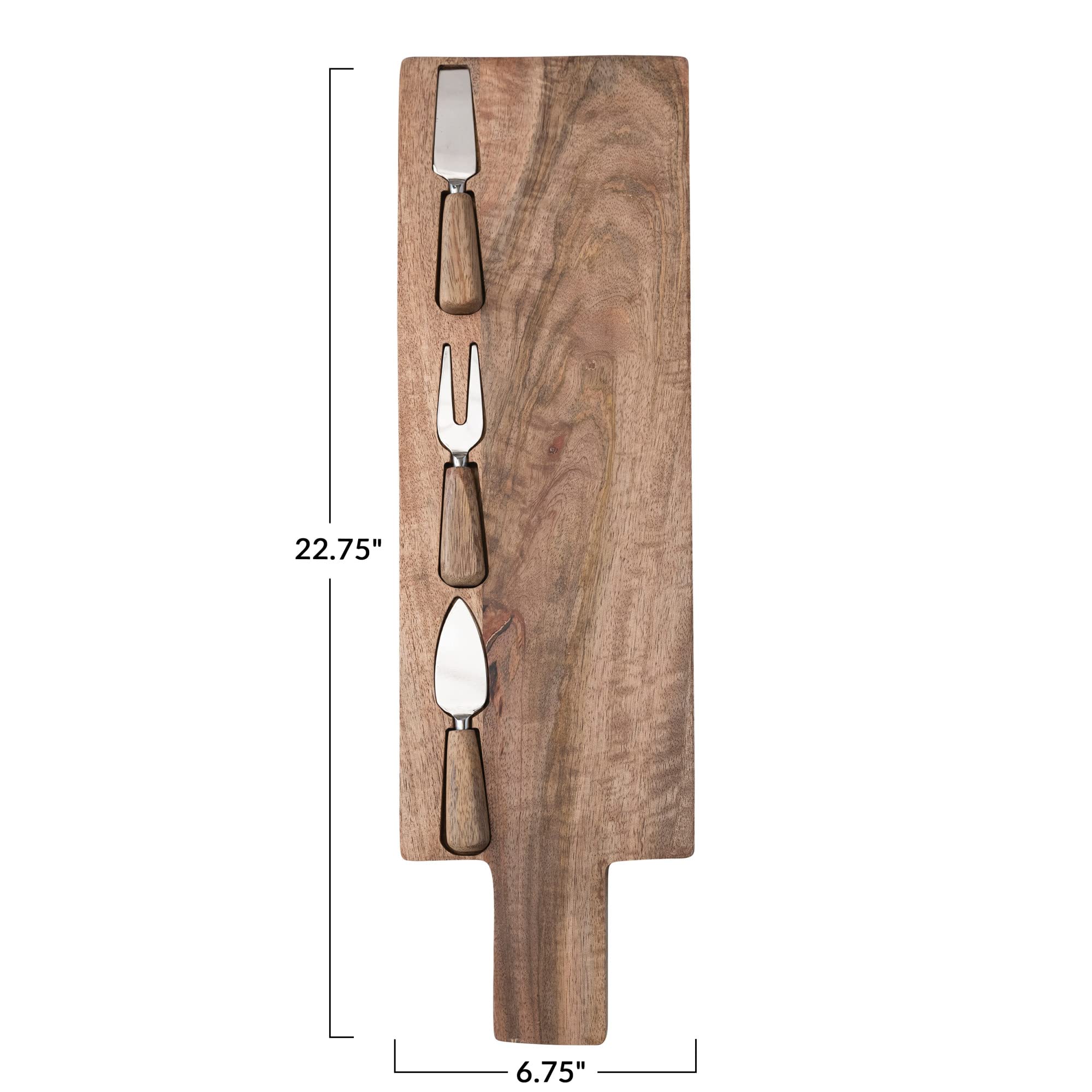 Creative Co-Op Mango Wood Serving Board With Cheese Utensils, Natural