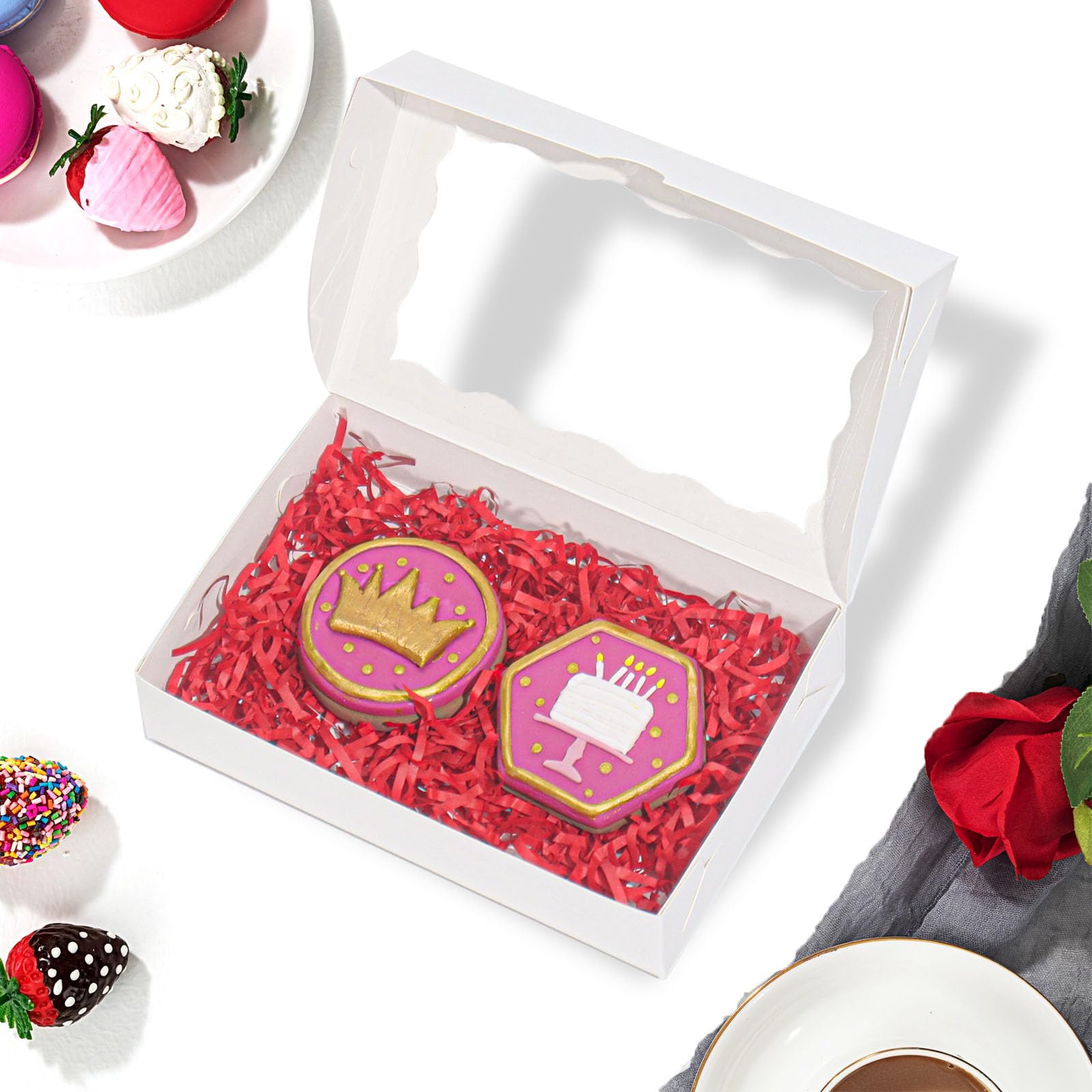 Romantic Baking DIY Assembly White 7 x 4 3/8 x 1in Cookies Boxes for Gift Giving Chocolate Truffle Bakery Brownie Pastry Boxes