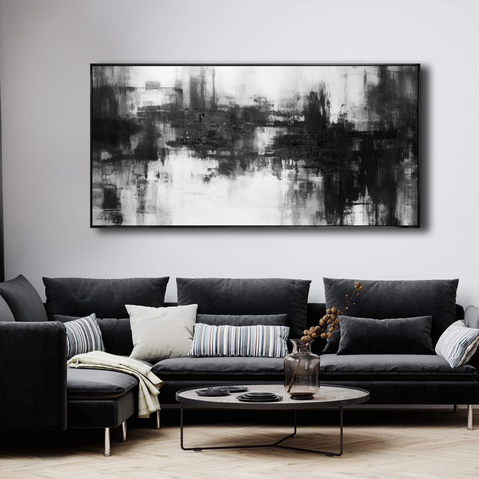 Abstract Wall Art Framed Home Artwork Decor Black And White Modern Minimalist Canvas Painting Living Room Decor For Bedroom Offi