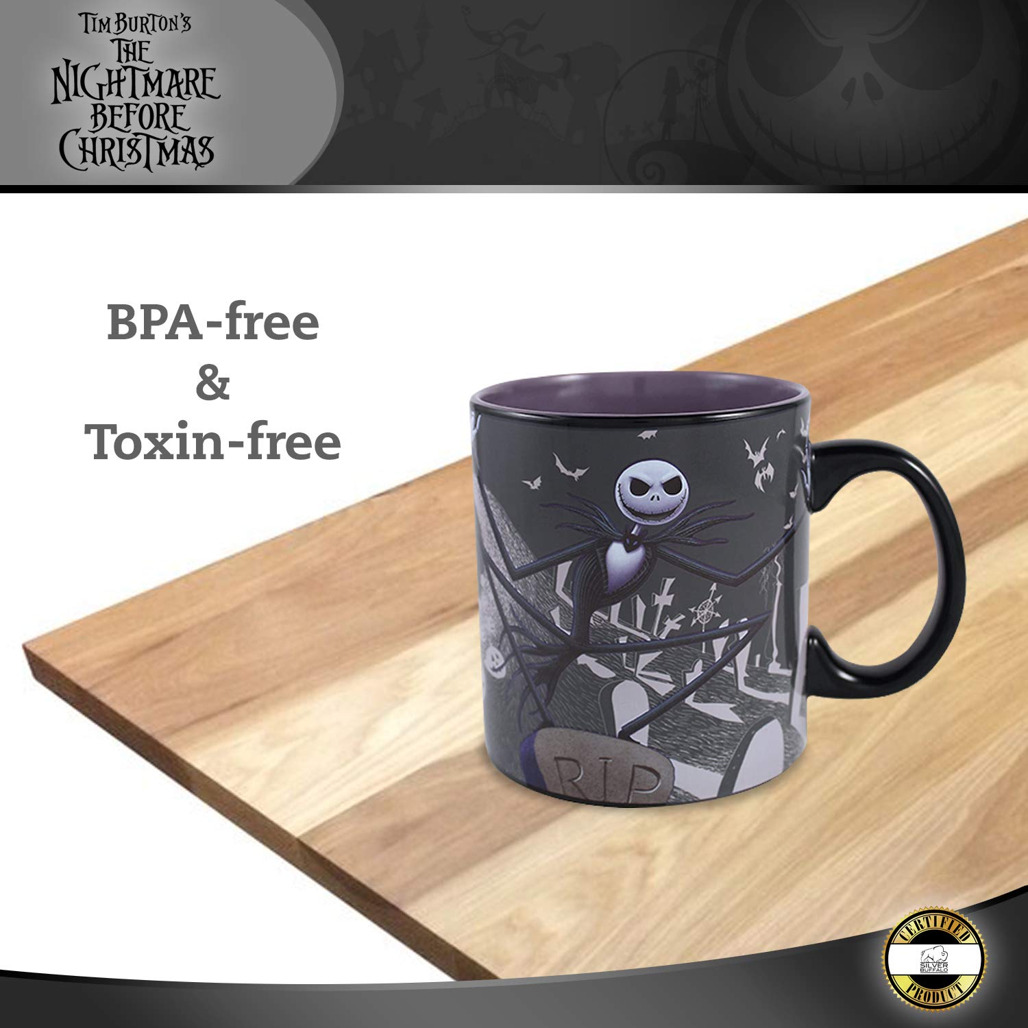 Silver Buffalo Disney Nightmare Before Christmas Jack Graveyard Heat Reveal Ceramic Mug, 20-Ounces