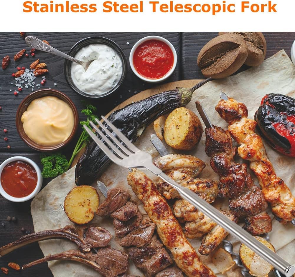 Extendable Fork - Stainless Steel Dinner Fork - Metal Fruit Fork Dessert Fork Cutlery For Home, Kitchen, Restaurant, Dishwasher,