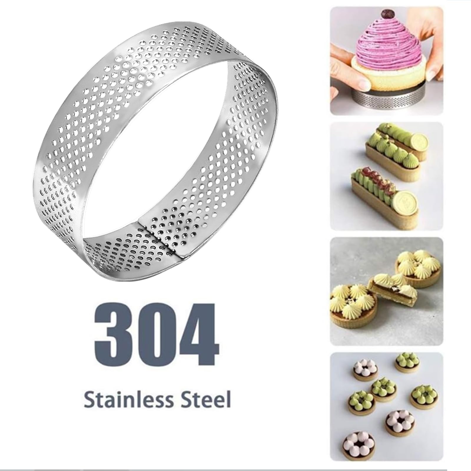 10 Pcs 2.76 Inch Stainless Steel Tart Ring, Heat-Resistant Perforated Cake Mousse Ring, Round Ring Baking Doughnut Tools (7Cm)