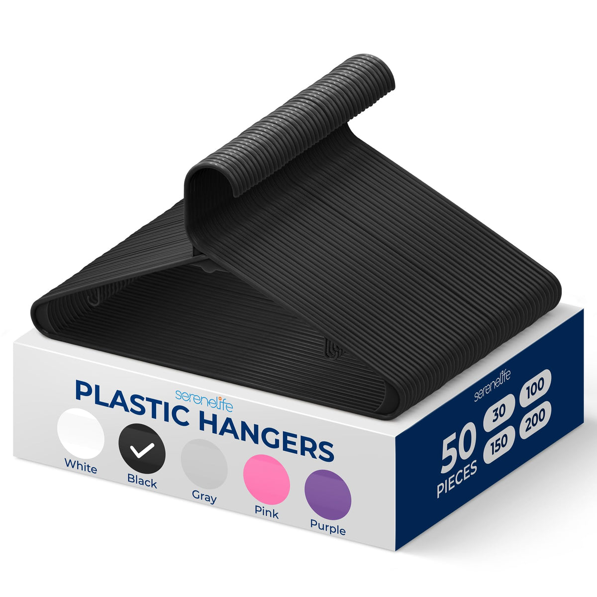 Serenelife 50 Pieces Plastic Hangers - Space Saving, Heavy Duty, Slim, Clothes Hanger Set, Ideal For Laundy/Daily Use, Can Hold