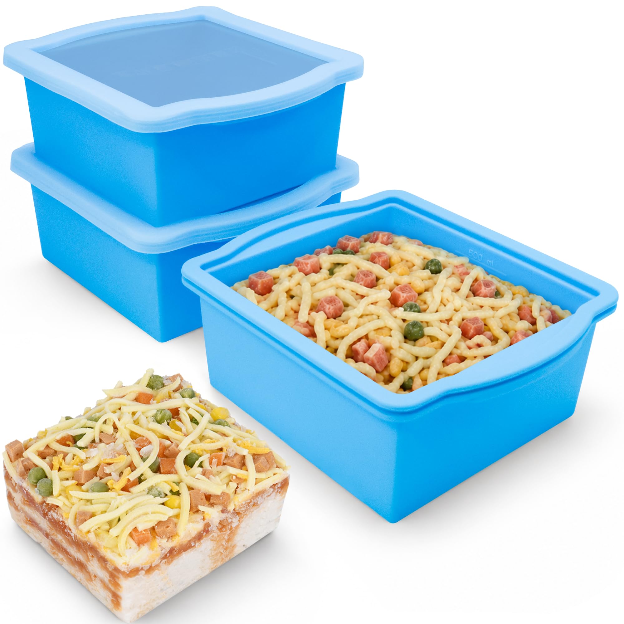 Silicone Freezer Molds, 2Cup Portion freezer storage containers, 3 Pack
