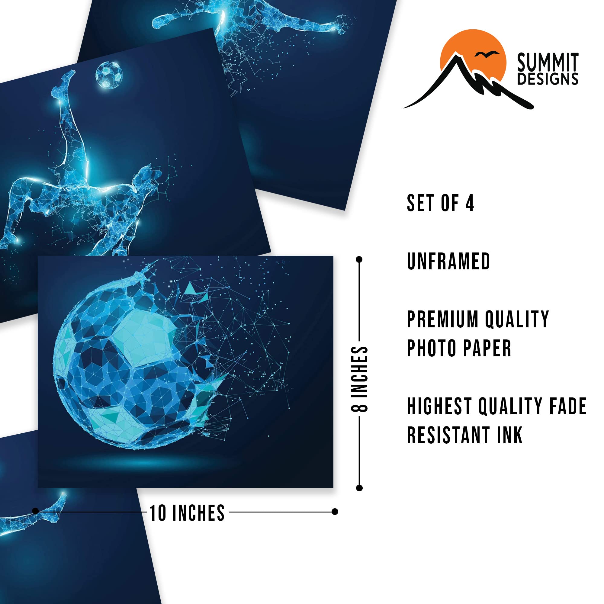 Soccer Wall Art Prints Set of 4 (8x10) Unframed Soccer Posters Soccer Room Decor For Men Kids Teenagers Soccer Poster Set For Bedroom Man Cave Soccer Wall Decor Soccer Boys Bedroom Decor X-Ray