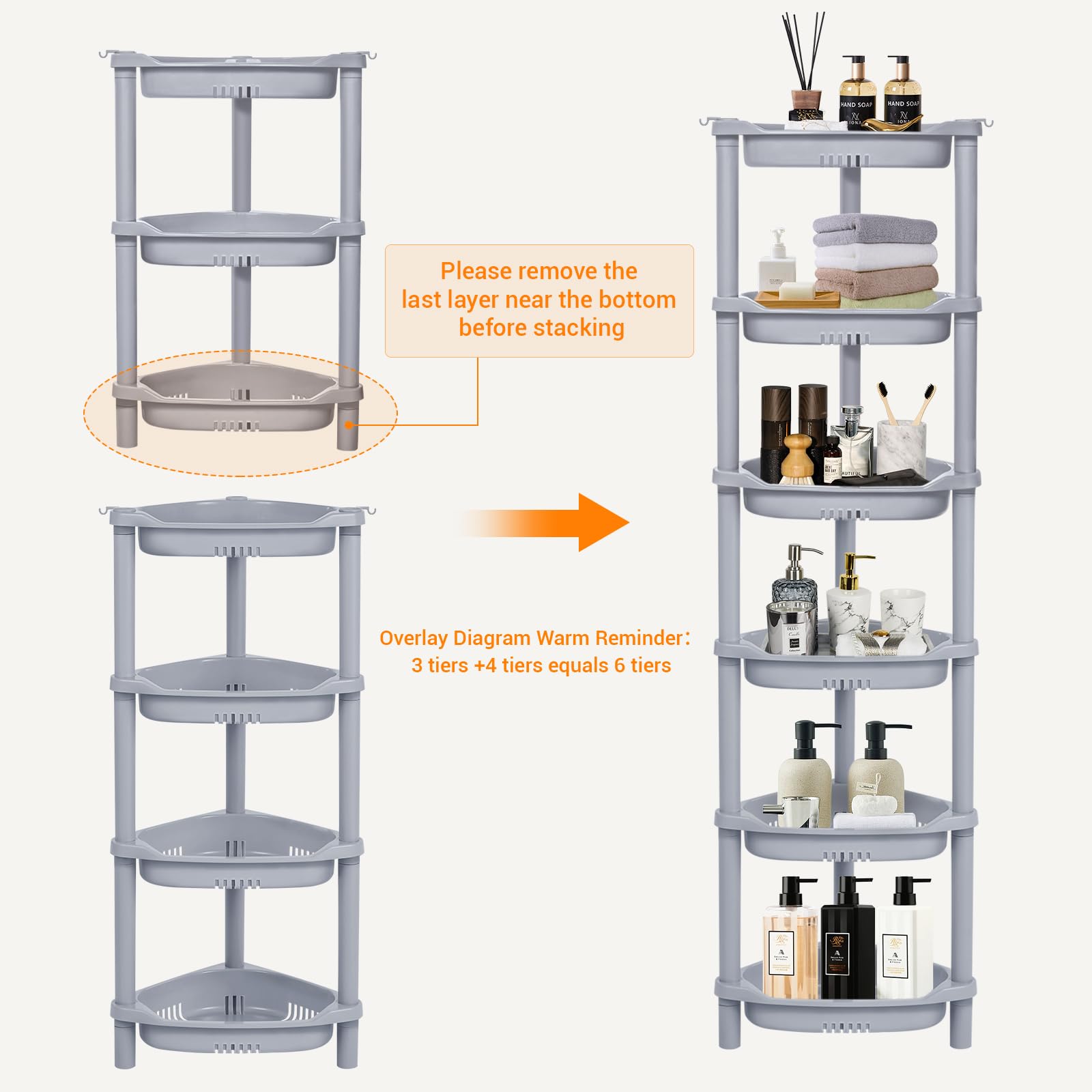 Elyken 3 Tier Shower Caddy Organizer Shelf Corner, 14.4 X 11.2 X 22.4 Inches, Rustproof, Plastic Shower Rack Stands For Inside B
