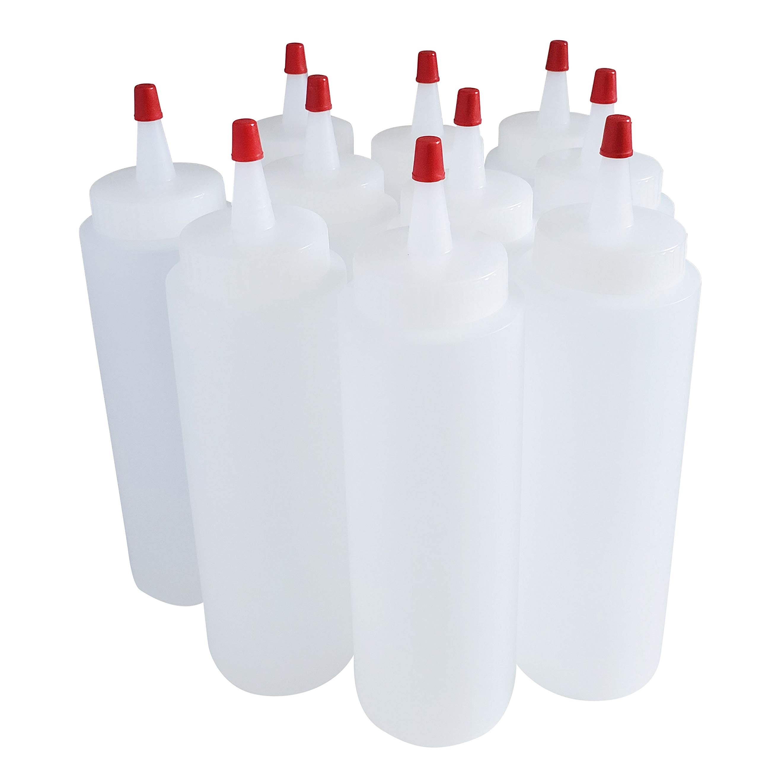 Kelkaa 8Oz Hdpe Plastic Squeeze Bottles With Wide Mouth Opening, Red Tip Yorker Caps With 0.030 Orifice For Condiments And Any T
