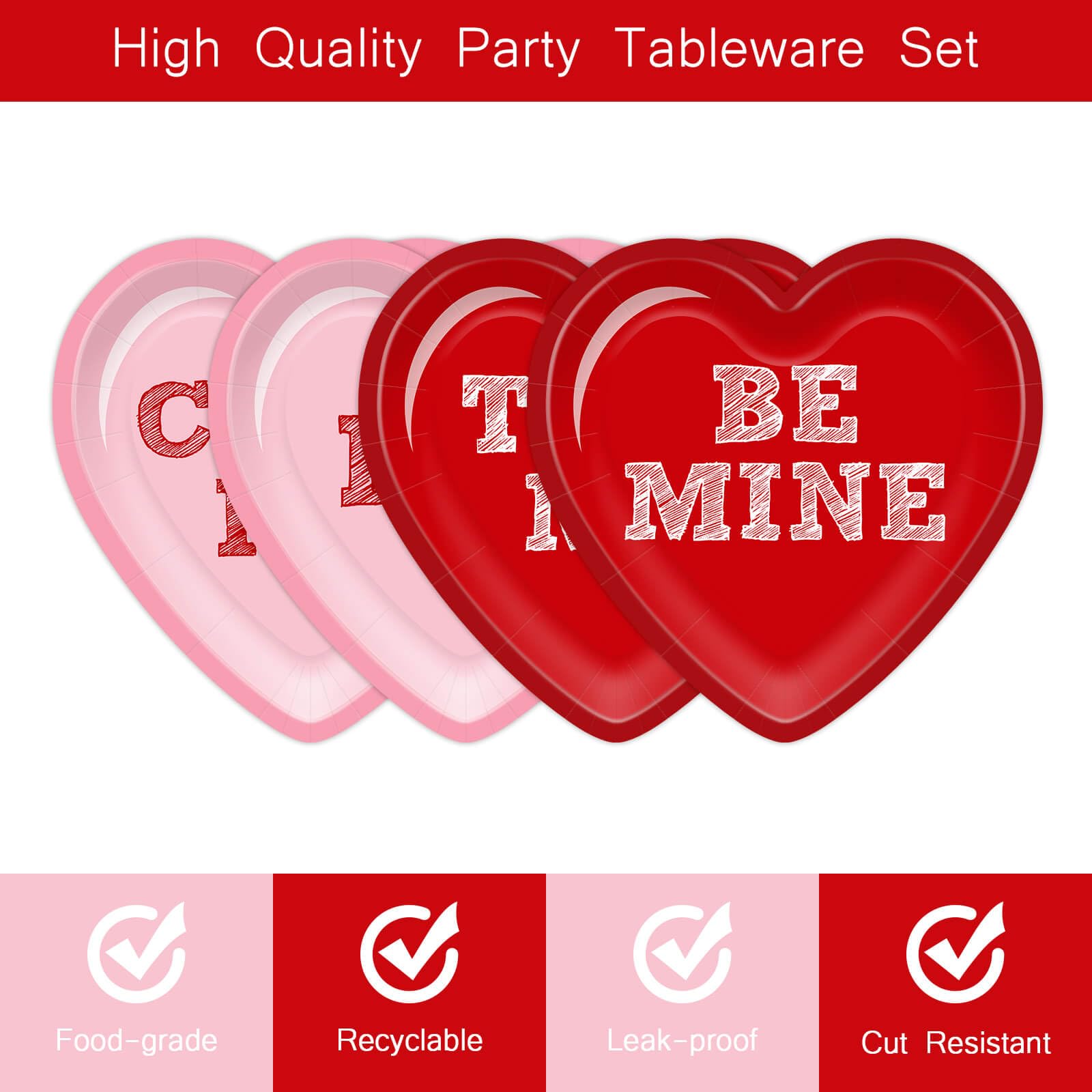 Aysimple 60Pcs Happy Valentines Day Paper Plates Conversation Heart Red Pink Disposable 9 Inch Heart Shaped Dessert Plates Table