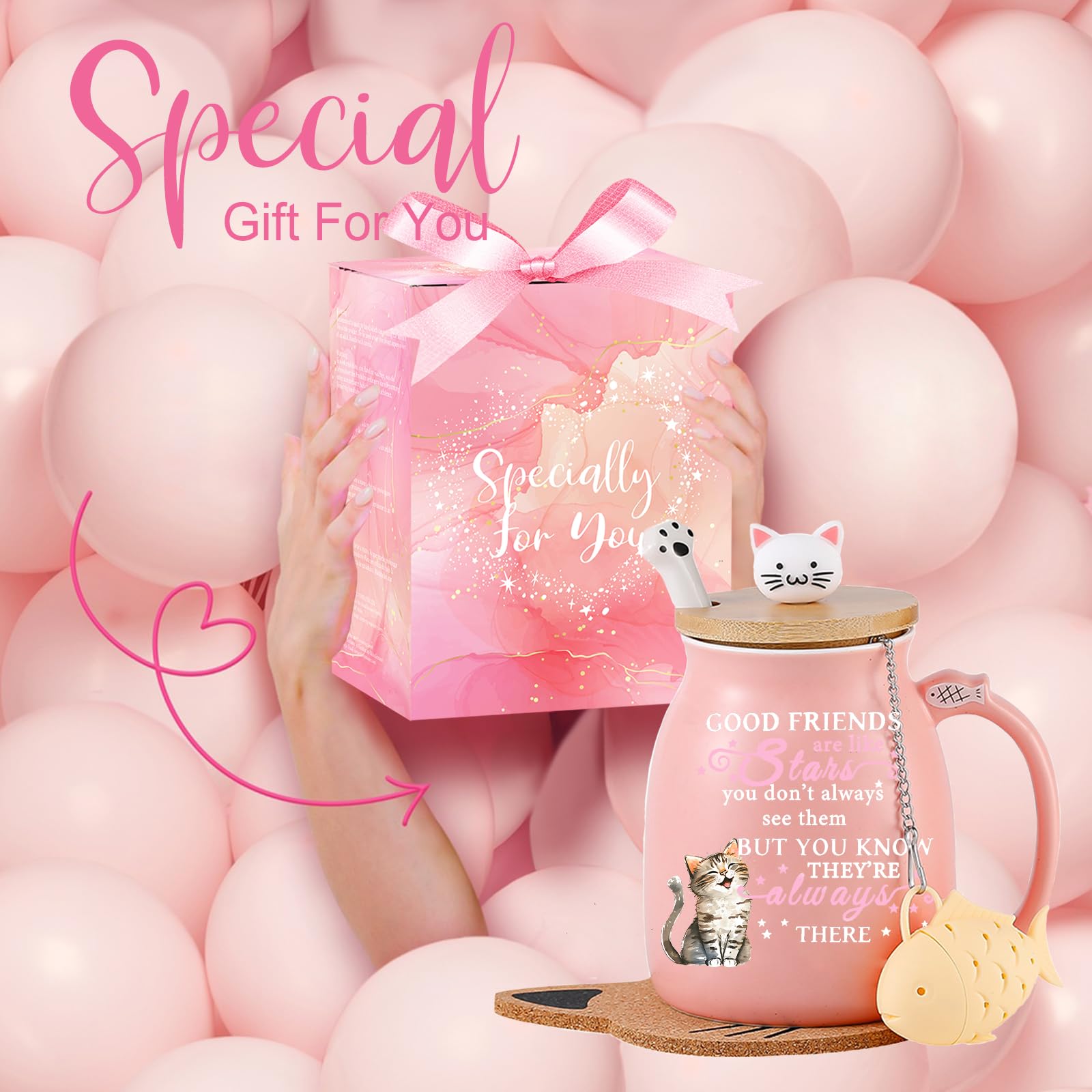 Friendship Gifts for Women Cute Cat Mugs Birthday Bestie Gifts for Women Kawaii Stuff Tea Cup Christmas Gifts Best Friend Bestie