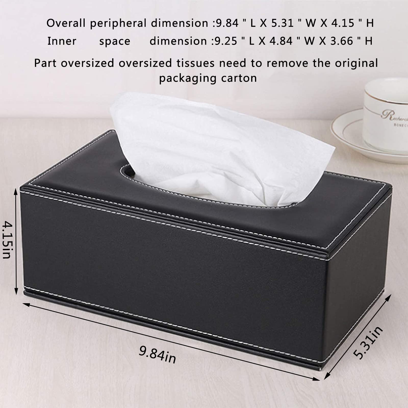 High-End Fashion Pu Leather Tissue Box Holder Black With Lid, Rectangular Napkin Facial Tissues Holder Dispenser,Home Office Car