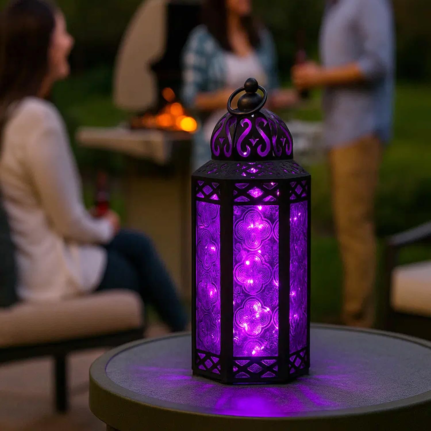 VELA LANTERNS 6pk Metal Moroccan Decorative LED Fairy Lights Candle Lantern Holders for Indoor Home Fantasy Decor, Halloween Tab