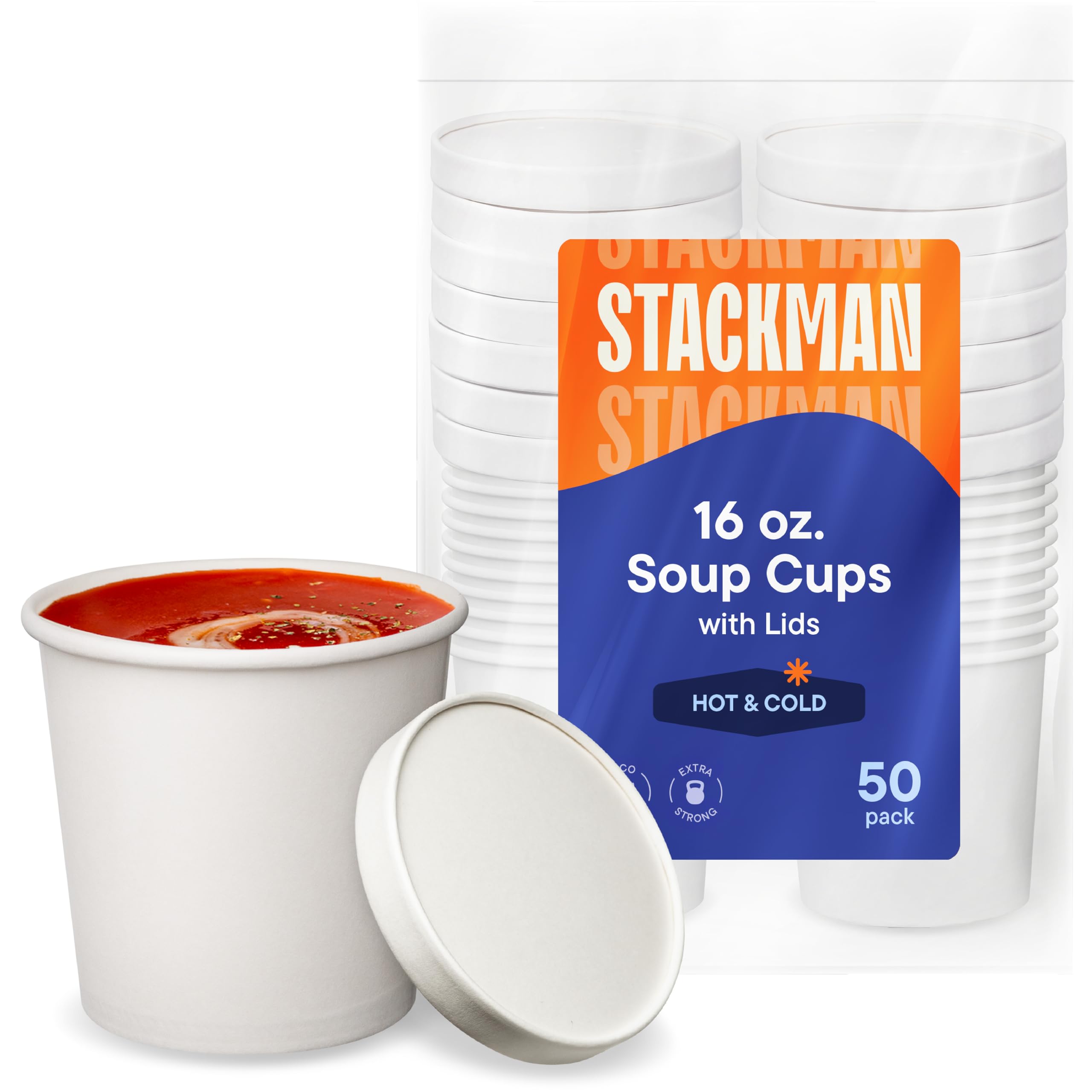 [16 oz. - 50 Sets] Paper Food Container with Lid, Insulated Food Cups with Vented Lids - Hot or Cold To Go Soup Cup, for Soups, 