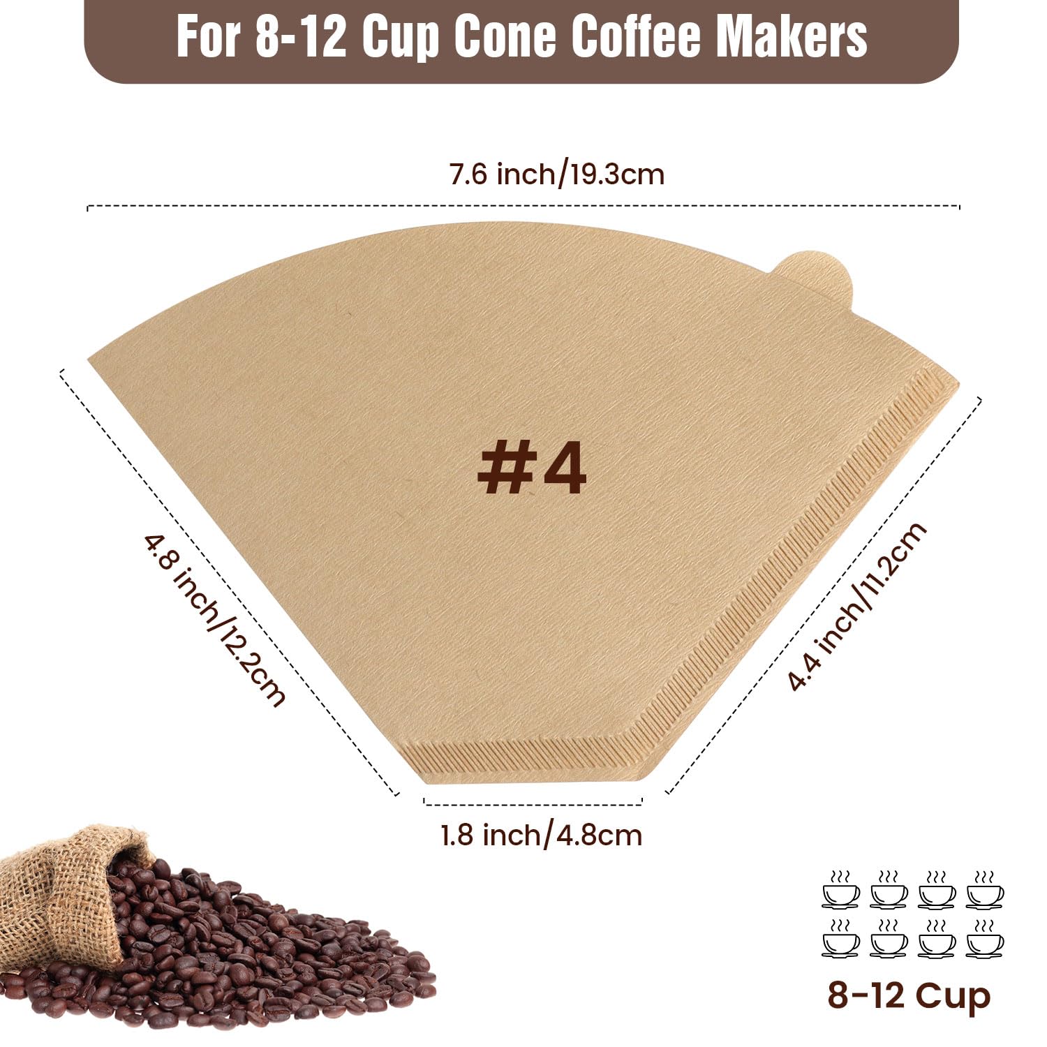 Coffee Filters, Size 04 Cone Filters, Disposable Natural Paper Filters 8-12 Cup, 04 Cone Filters For Pour Over And Drip Coffee M