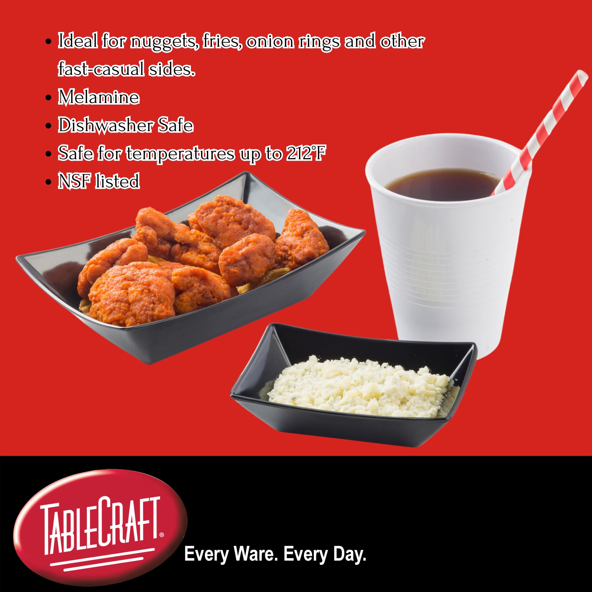 Better Burger Collection Large Fry Tray, Black, 7.375 X 4.875 X 1.75''
