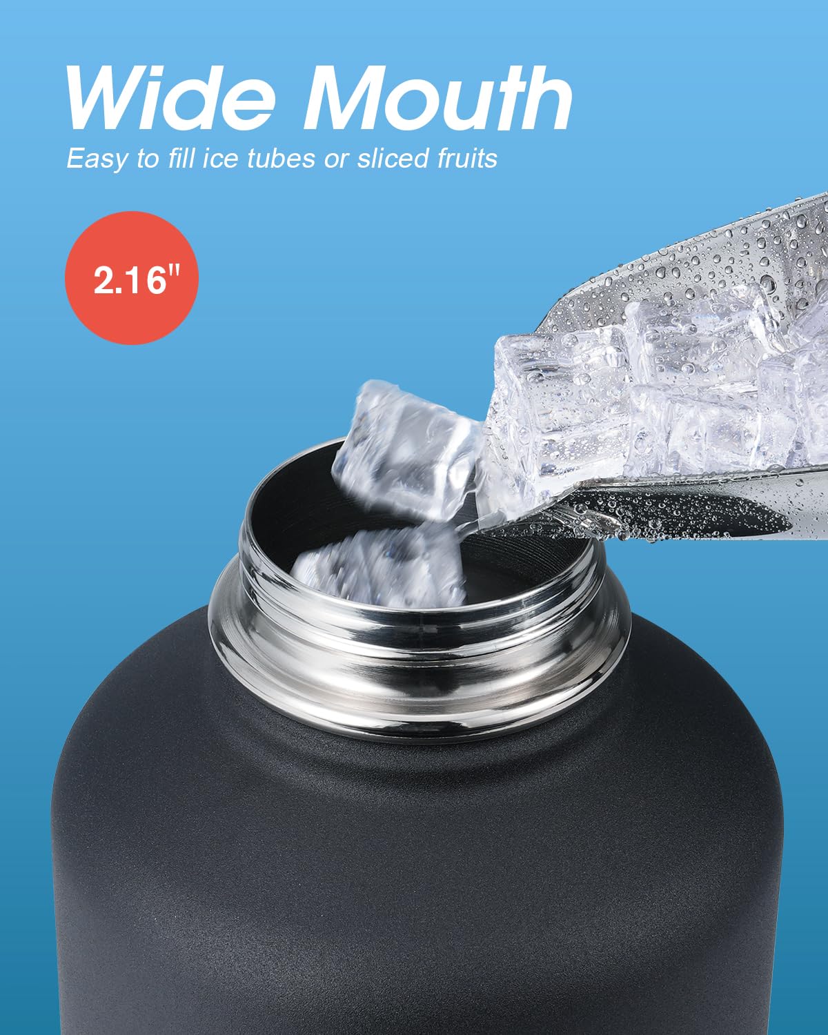 64 Oz Water Bottle Insulated With Straw & 3 Lids, Coolflask Large Metal Stainless Steel Water Jug Big Half Gallon Wide Mouth For