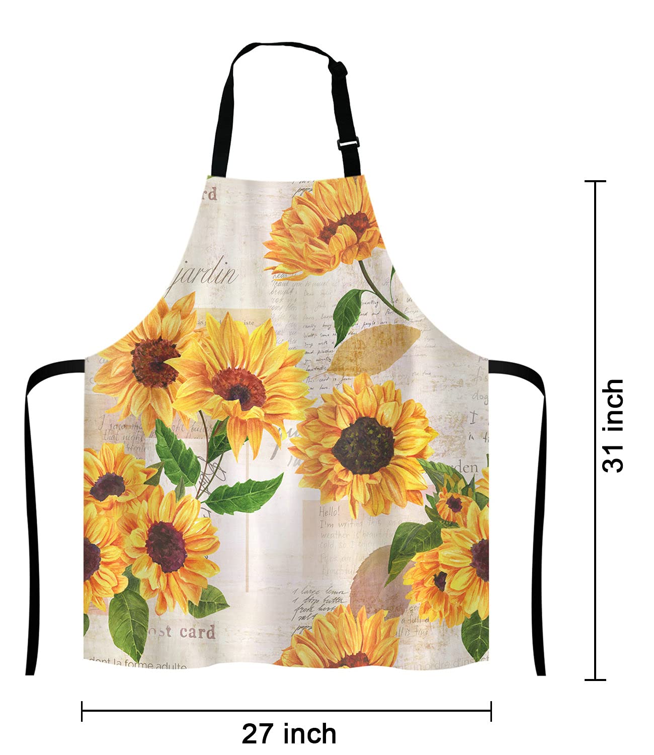 Lefolen Watercolor Sunflowers Adjustable Bib Apron,Vintage Style Floral Print Cooking Kitchen Apron For Men Women
