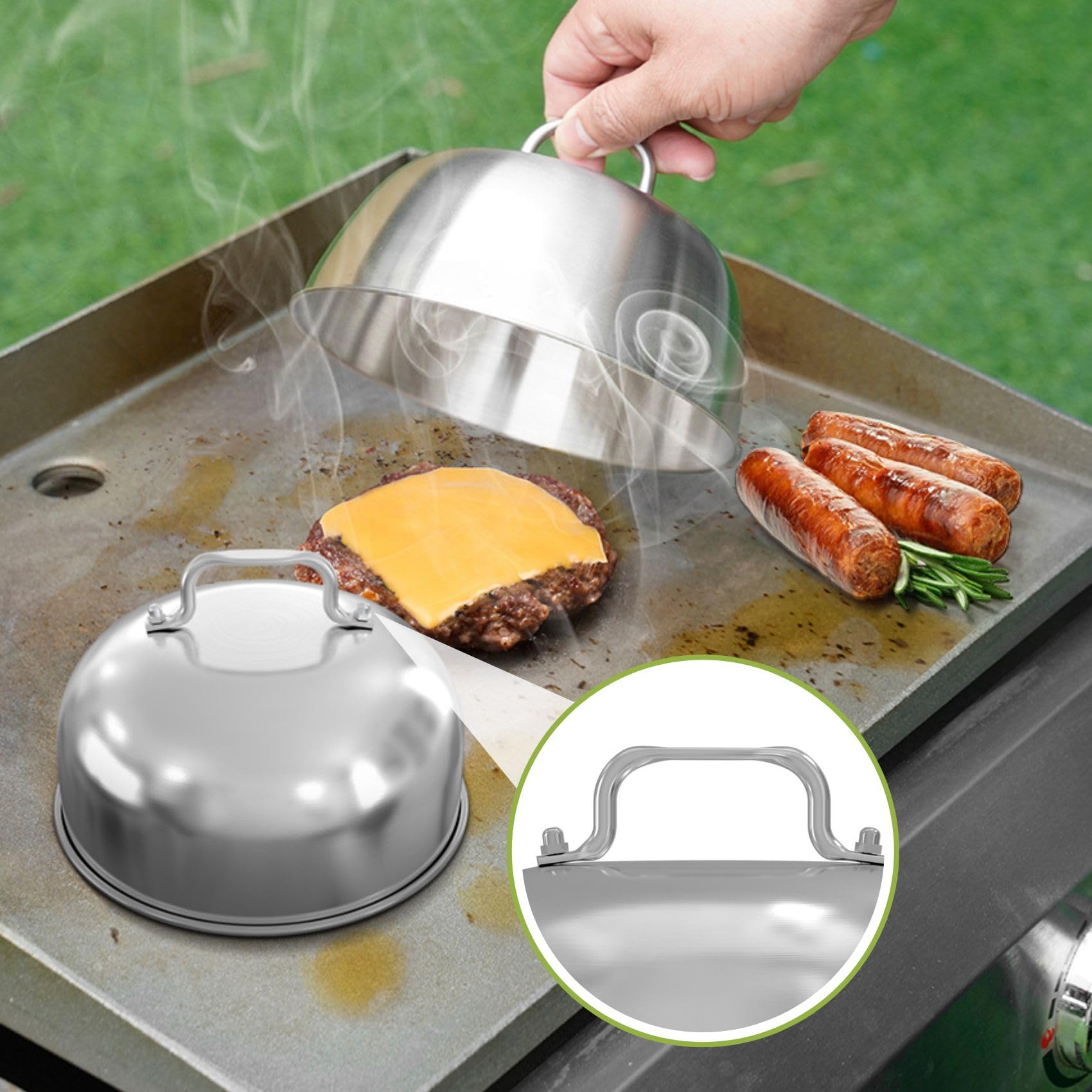 Only Fire Griddle Accessories Kit,4 Pcs,Cheese Melting Dome & Burger Press Kit,6 Inch Basting Cover With Burger Smasher & Grill