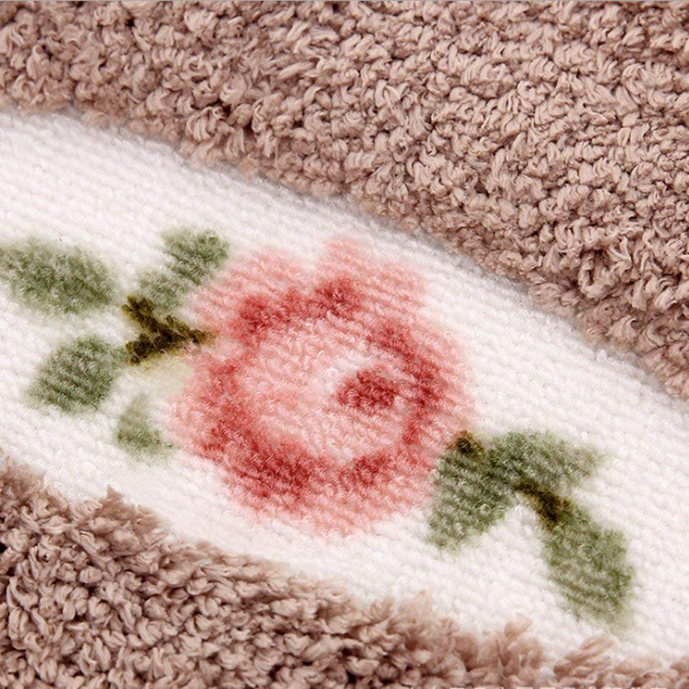 UKELER Bathroom Rugs Floral Rose Bath Mat Set of 2 Non Slip Bath Rugs Soft Shaggy U-Shaped Contour Toilet Rug for Bathroom  Mocha