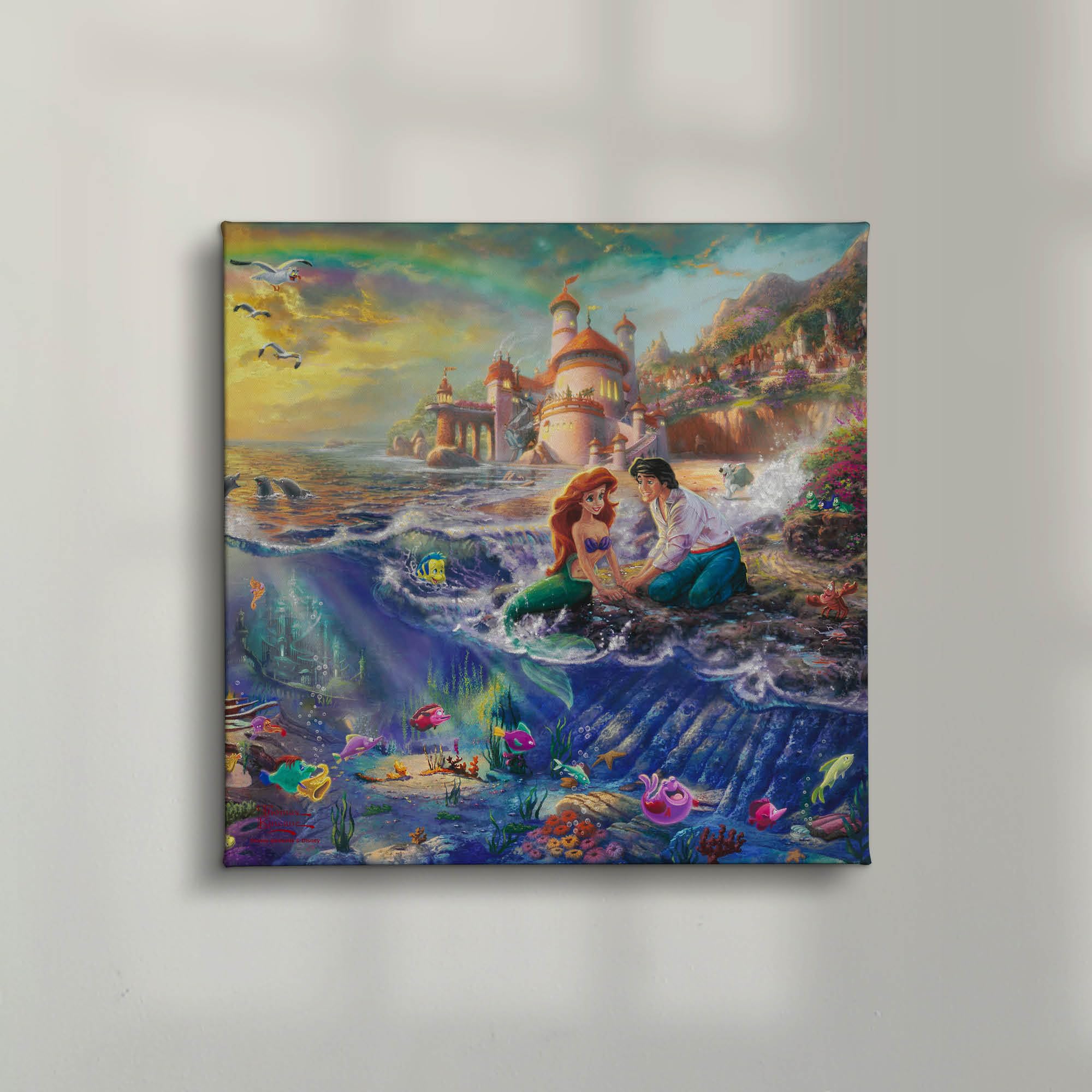 Thomas Kinkade Disney The Little Mermaid 8'' X 10'' Gallery Wrapped Canvas Art | Frameless Room Wall Art | Certificate Of Authen