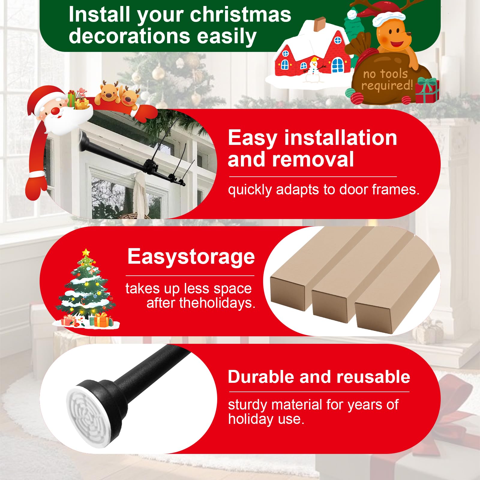 Docaharbour Garland Hanger for Front Door Frame, Adjustable 18- 80 Heavy-Duty Garland Holder for Door Frame Christmas & Hallowee