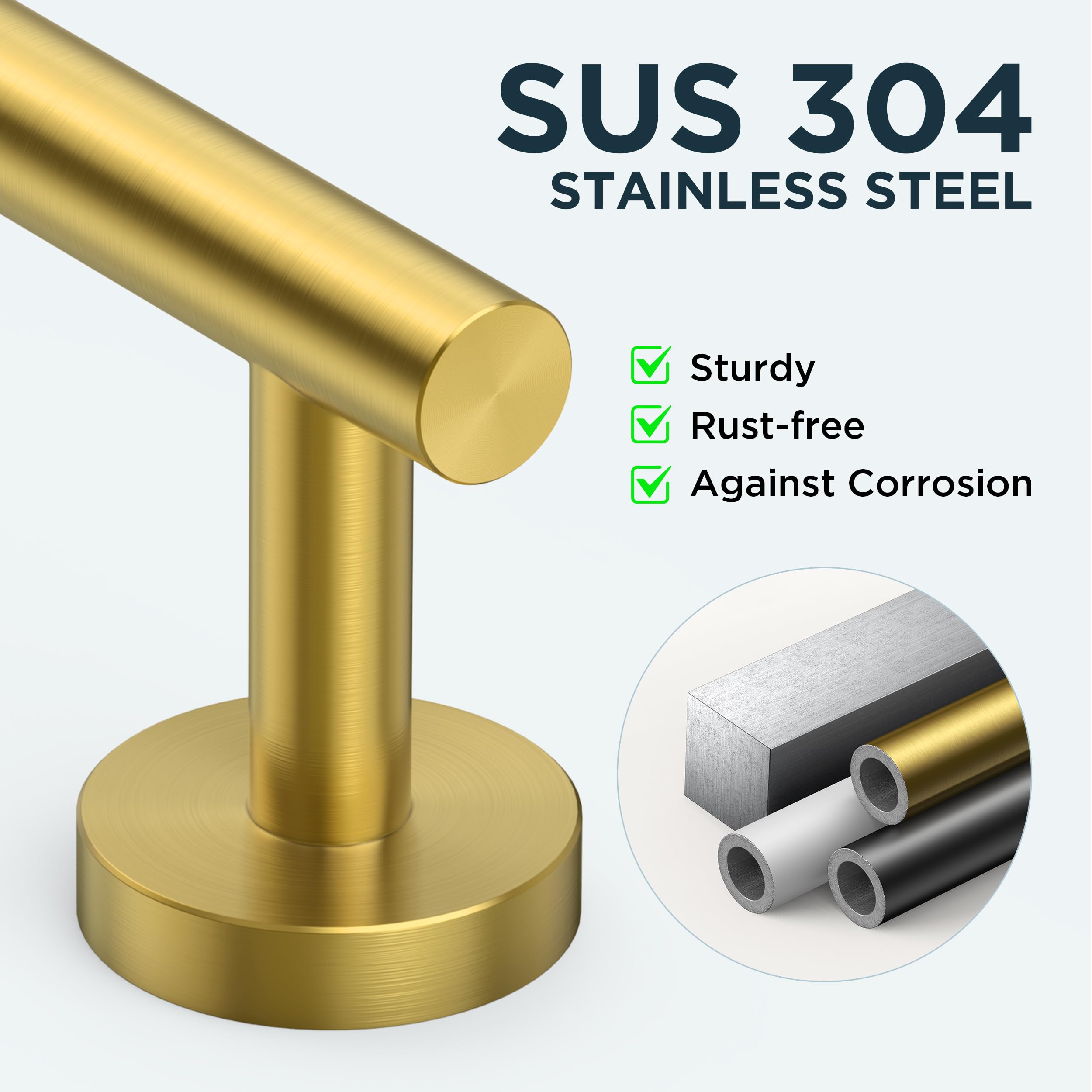 Forious 4 Piece Brushed Gold Bathroom Accessories Set, Sus304 Stainless Steel Bathroom Toilet Paper Holder Set, Wall Mounted Bat