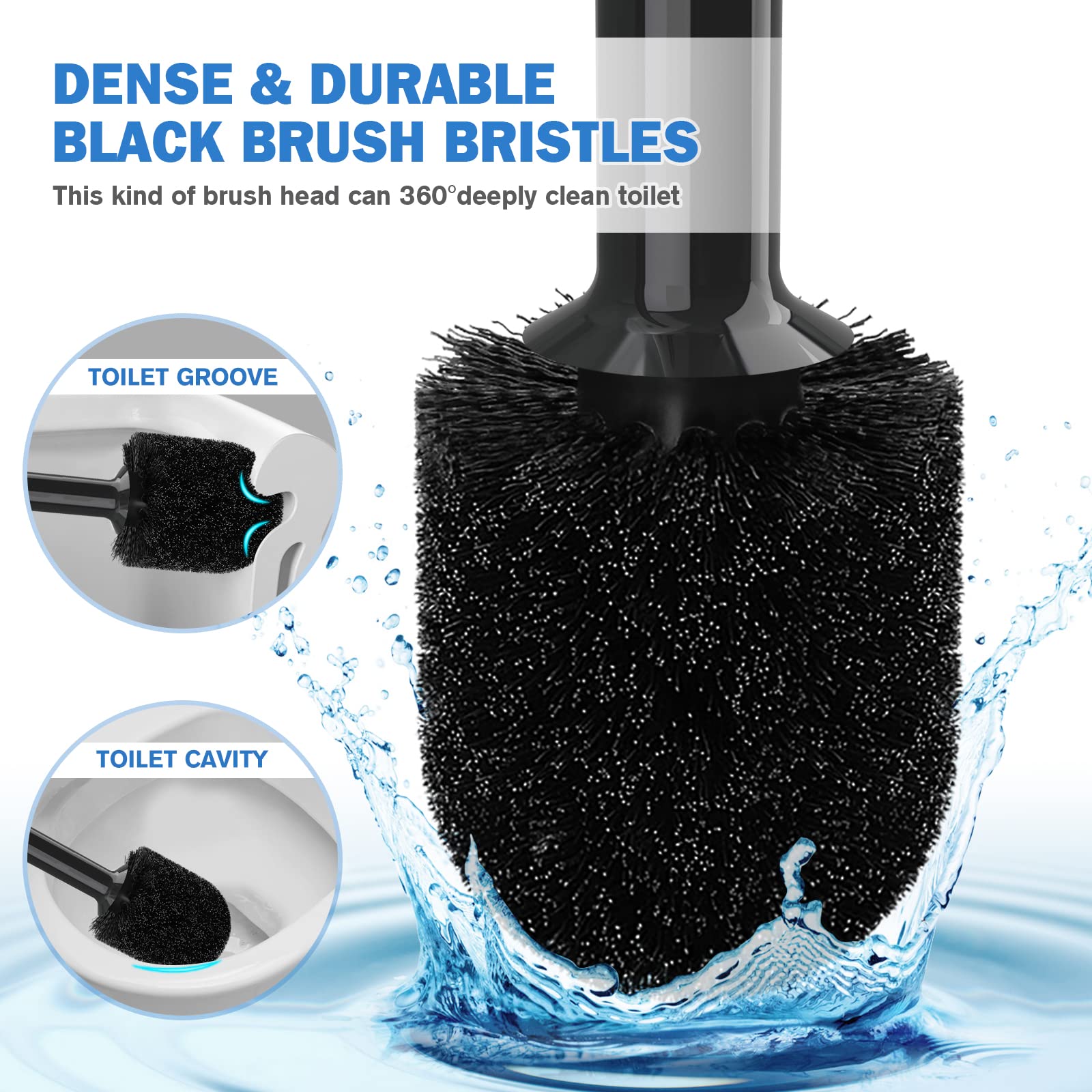 Toilet Plunger and Brush  Bowl Brush and Heavy Duty Toilet Plunger Set with Ventilated Holder  2-in-1 Bathroom Cleaning Combo with Modern Caddy Stand (Black)