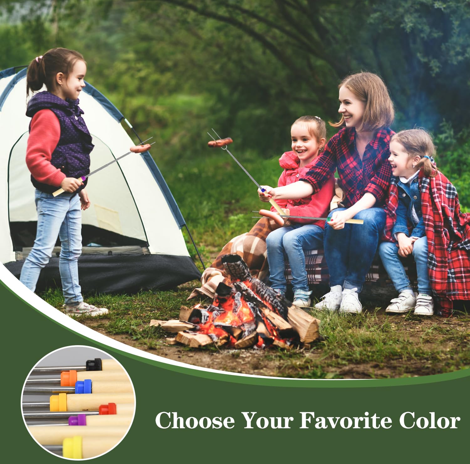 12 Pack Marshmallow Roasting Sticks Set, Extendable 32In Long Metal Barbecue Skewers With Wooden Handle, For Marshmallow, Hot Do