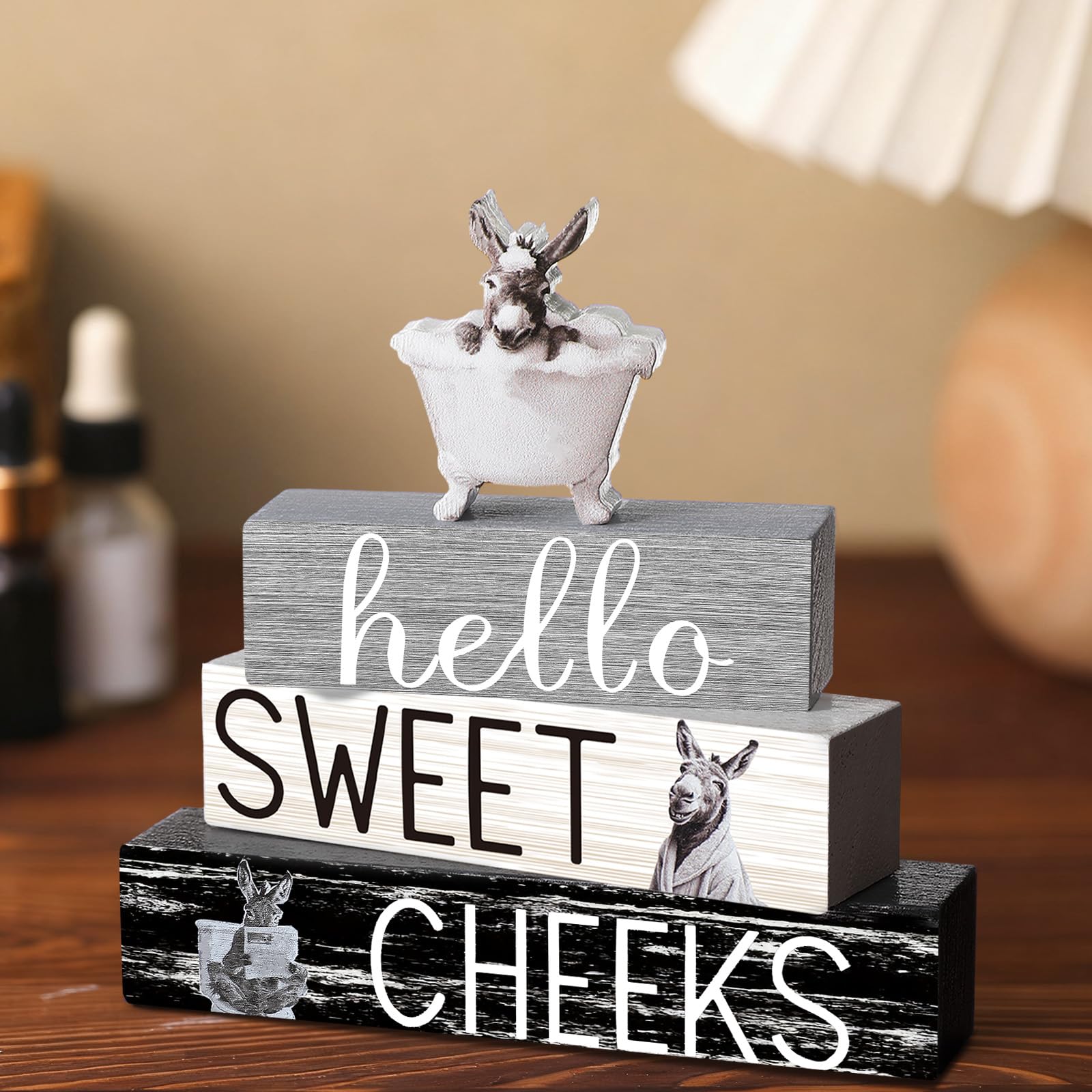 Cinnvoice 4 Pcs Funny Donkey Bathroom Decor Farmhouse Donkey Bathroom Decoration Western Hello Sweet Cheeks Table Centerpiece Ch