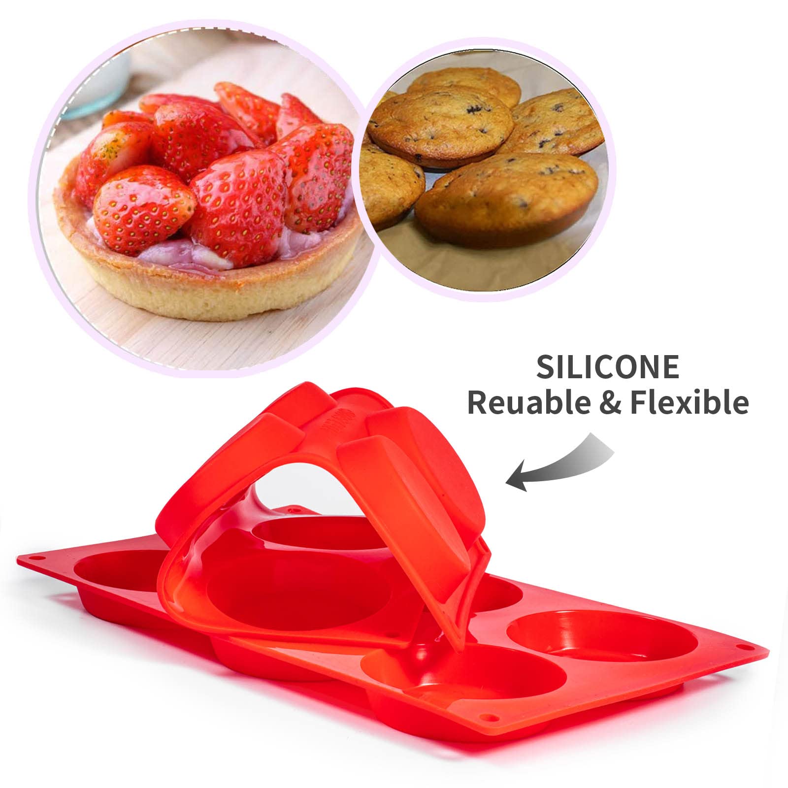 Silicone Muffin Top Pans, 2 Pack Non-Stick 3'' Whoopie Pie Baking Pan 3 Inch Round Tray Silicone Egg Sandwich Molds For Mini Cak