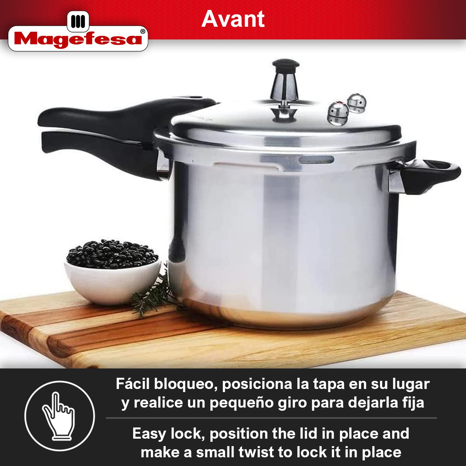 Magefesa Avant Pressure Cooker, 6.2 Quart, made of very resistant aluminum, compatible with gas, electric, ceramic stoves, press
