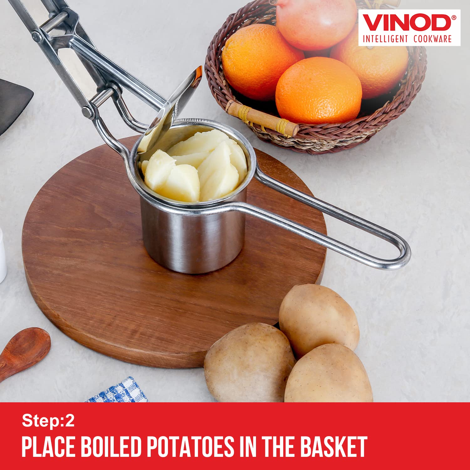Vinod Large Potato Ricer - Heavy Duty Stainless Steel Potato Masher | Manual Press & Mash For Fruits & Vegetables | Kitchen Tool