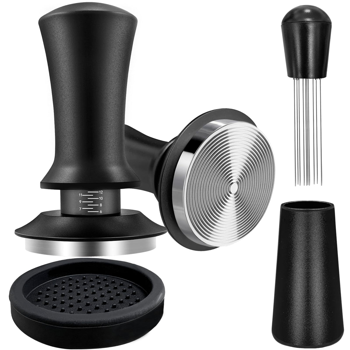 Coffee Espresso Tamper 51Mm With Wdt Tool Calibrated Spring Loaded, Coffee Tamper With Silicone Tamper Mat,Black Espresso Distri