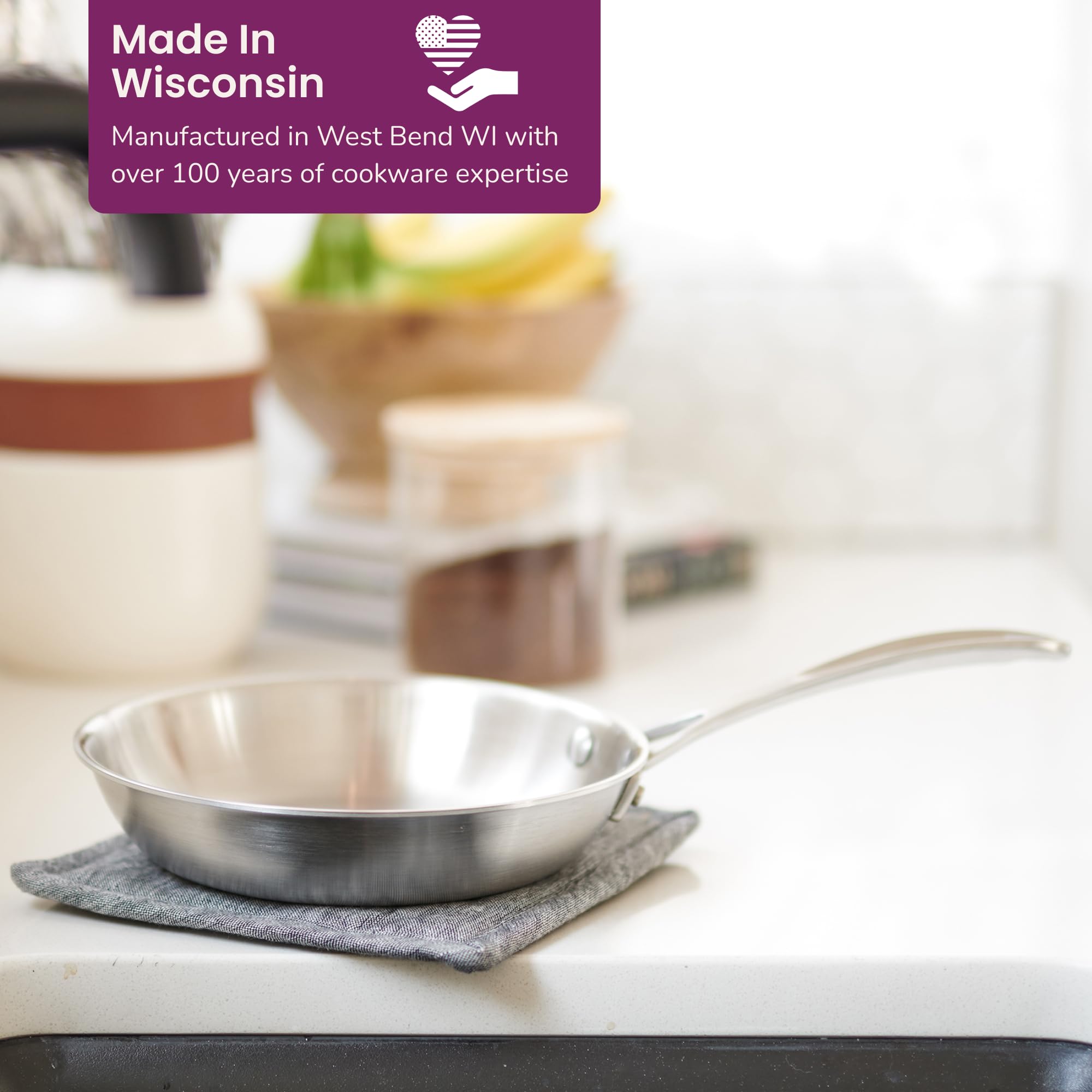 American Kitchen - 10 Inch, Medium, Stainless Steel Skillet & Frying Pan, Made In America
