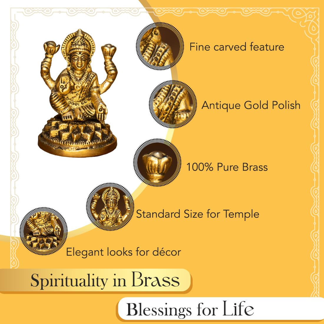 Ekhasa 100% Pure Brass Lakshmi Devi Idol (8.4 CM) | Laxmi Idol for Pooja Room, Home Decor, Car Dashboard or Office Desk | | Vara