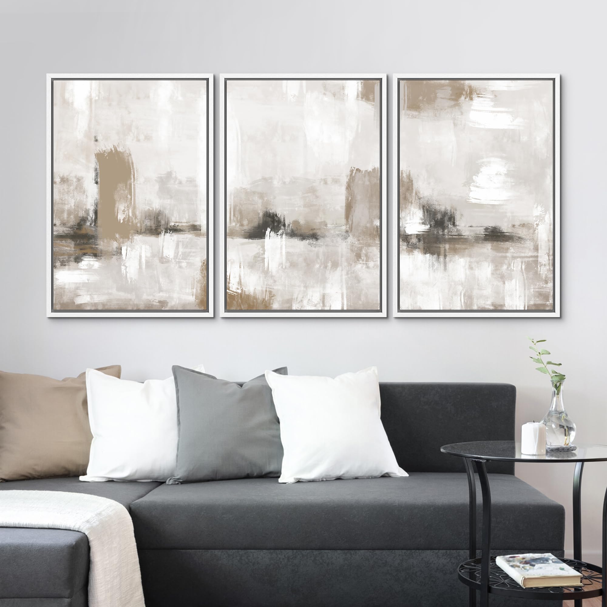 Signford Framed Canvas Print Wall Art Set Pastel Grunge Paint Stroke Collage Abstract Shapes Illustration Modern Art Decorative