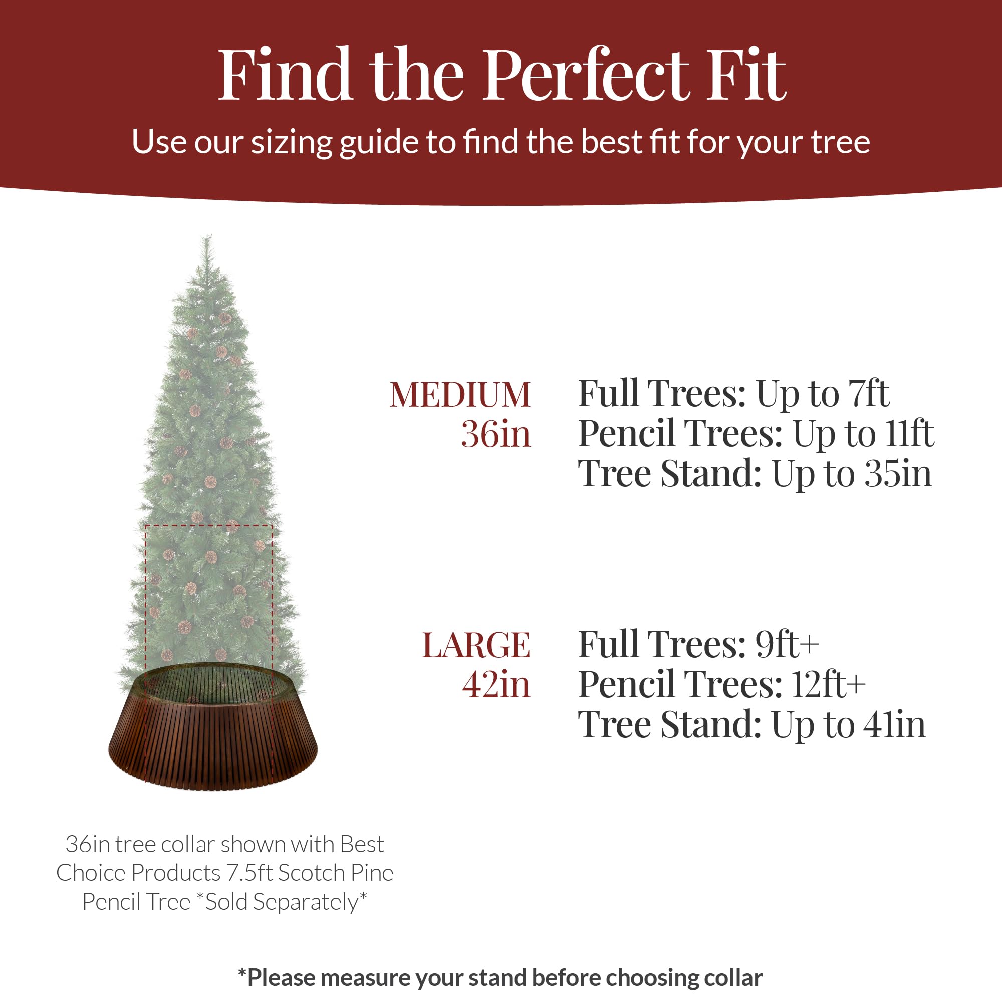 Best Choice Products 36in Christmas Tree Collar, Solid Wood Slatted Tree Skirt Holiday Accessory for Home - Walnut