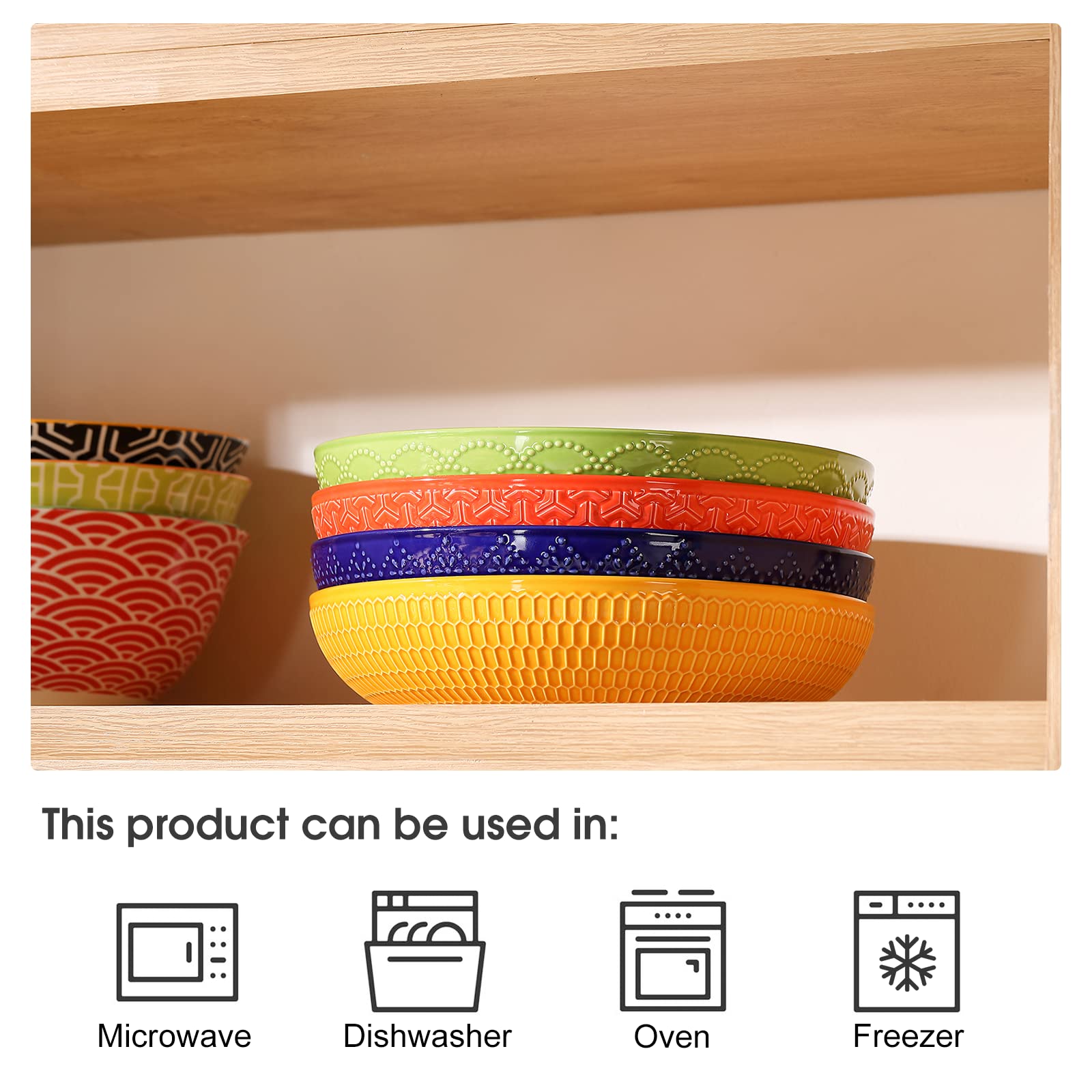 Metahom Ceramic Pasta Bowls, 40 Oz Large Salad Bowls, 8.75'' Wide And Shallow Bowls For Kitchen, Serving Bowls And Plates Set, D