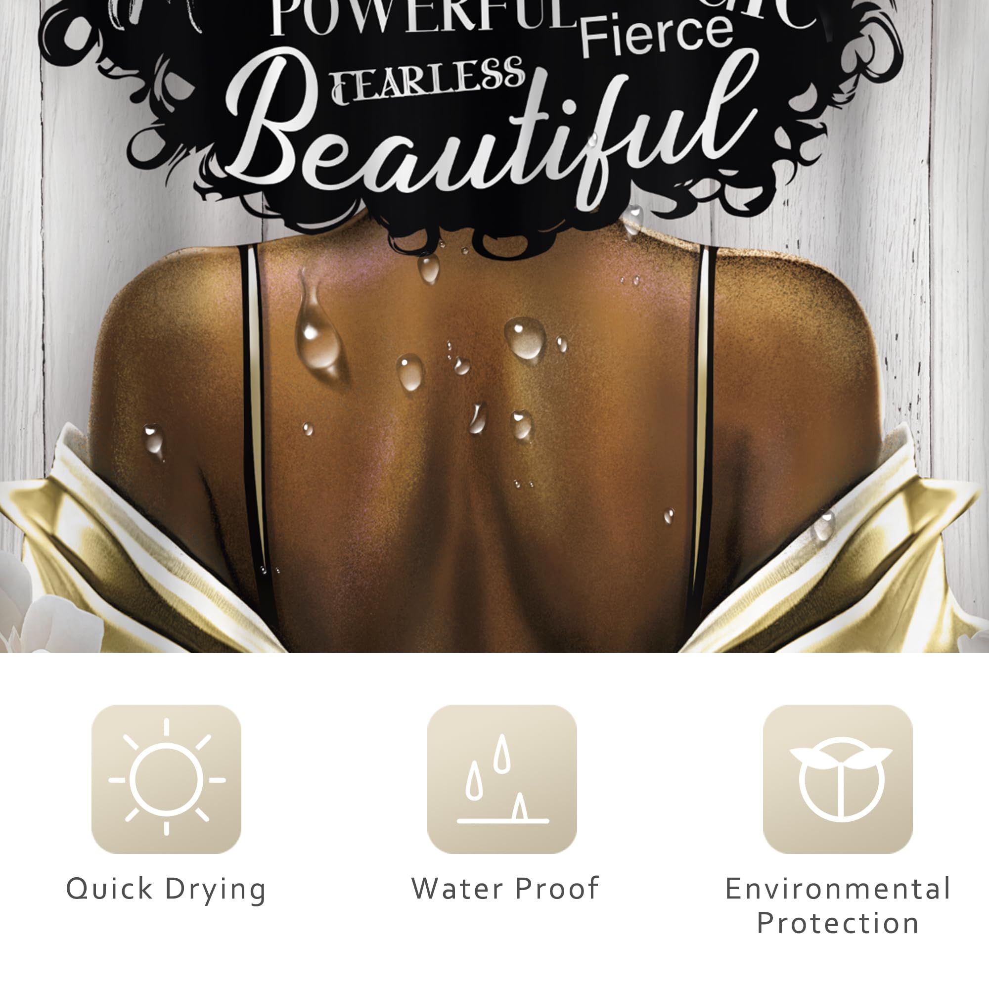 Riyidecor African American Shower Curtain 60Wx72H Inch Black Girl Woman Motivational Floral Inspirational Quotes Words Flowers Plank Rustic Bathroom Decor Fabric Polyester Waterproof 12 Pack Hooks