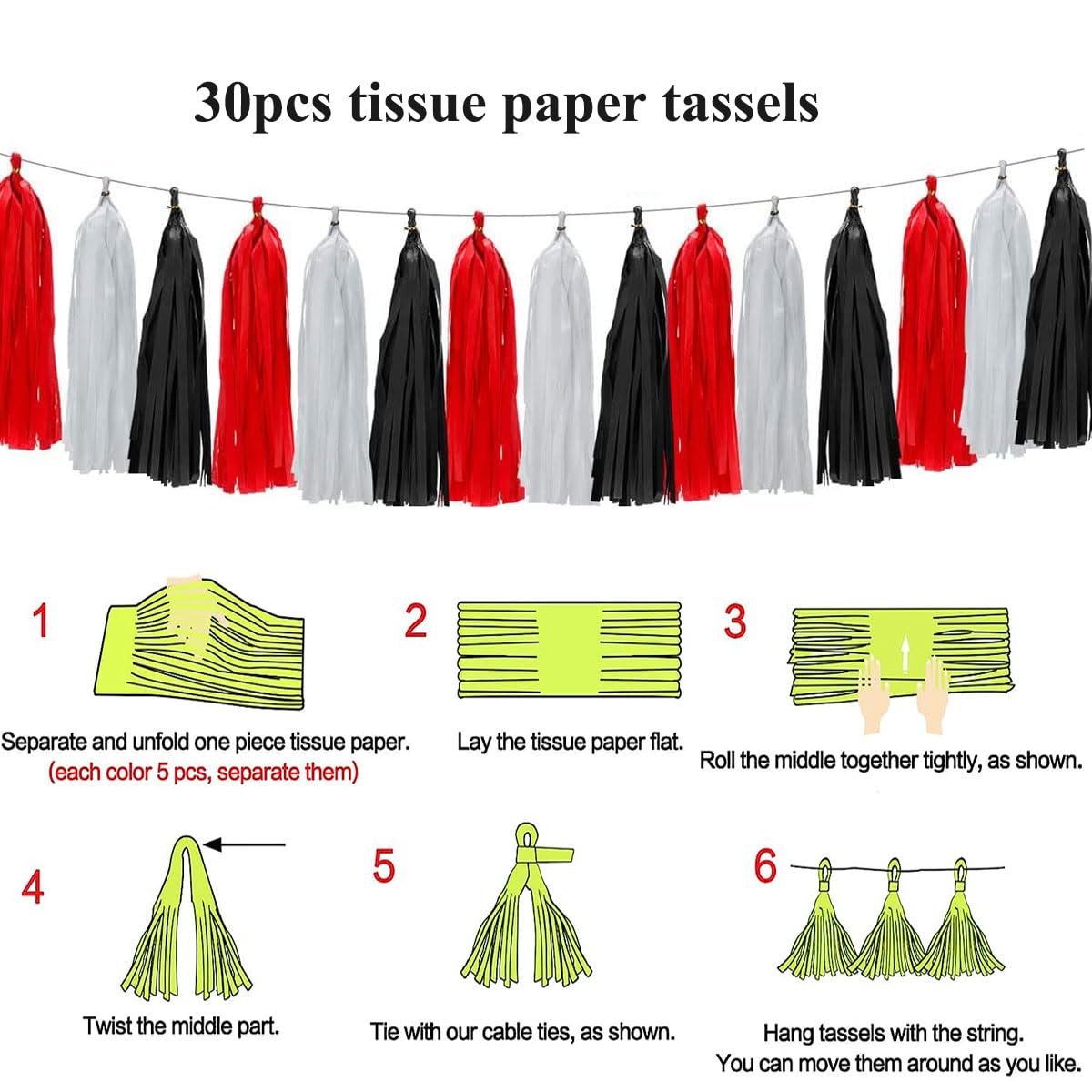 30Pcs Paper Tassels Garland Banner Tissue Paper Tassel Diy Hanging Paper Decorations Party Tassel Garland Decor Baby Shower Nurs