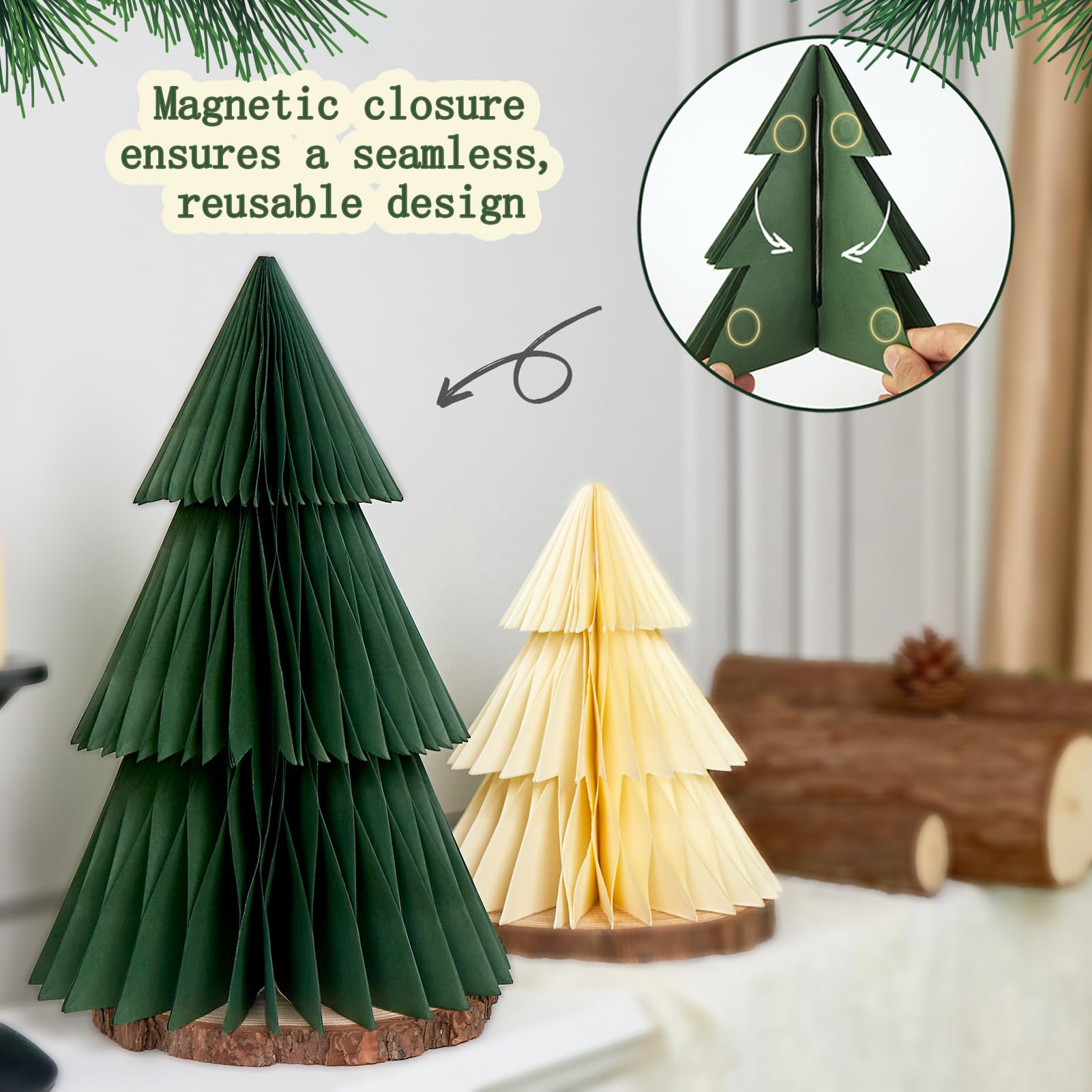 OBBOLO Paper Christmas Tree, 4 Pcs Paper Christmas Ornaments Party Decorations, 3D Honeycomb Xmas Trees, Holiday Home Decor, Chr